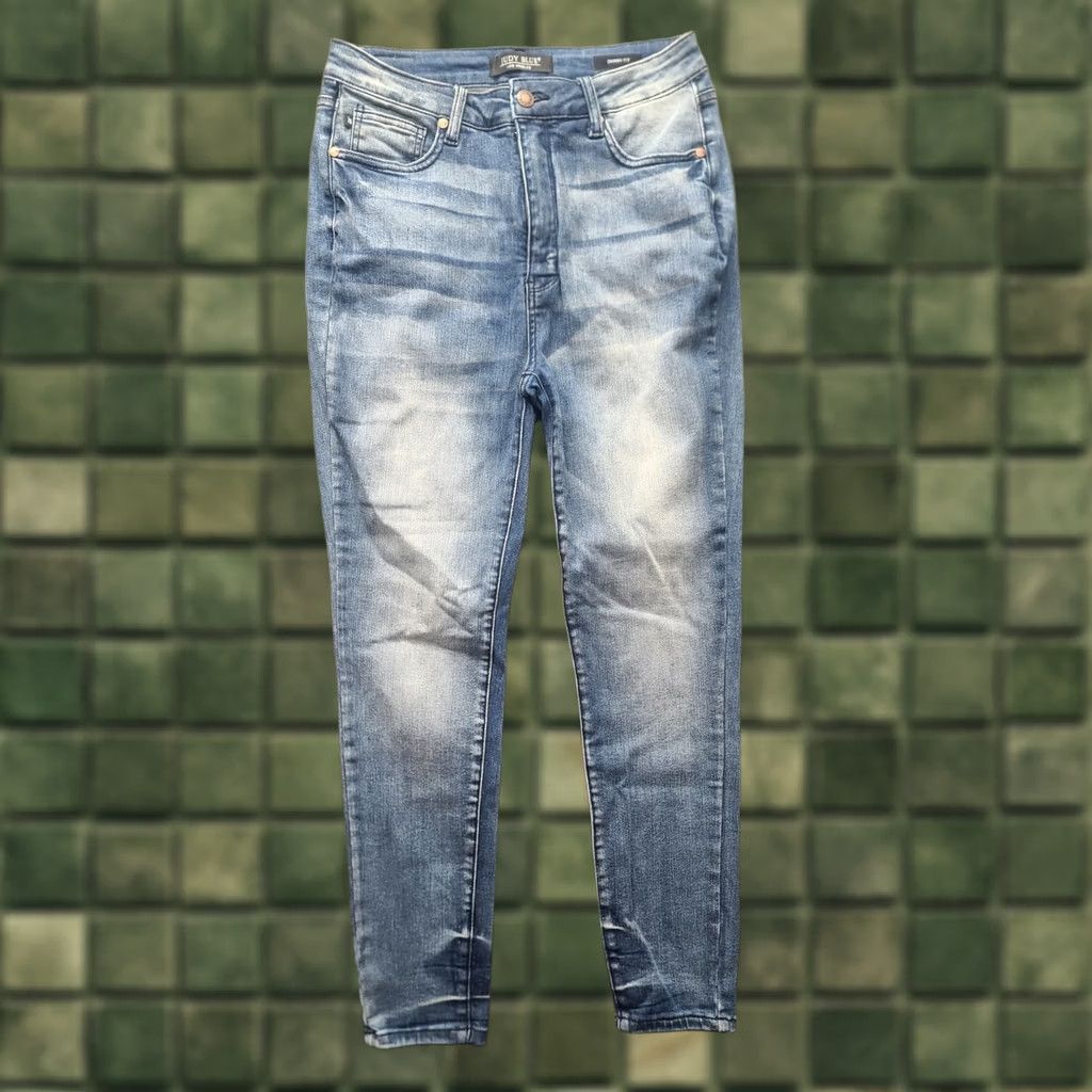 Vintage Judy Blue Jeans Womens 28x27 Skinny Fit High Rise Ankle Distressed Denim Pocket Zipper Button 5-Pocket Design Sm*liM Bohemian City Preppy Jeans Women Size 32" / US 10 / IT 46 - 1 Thumbnail