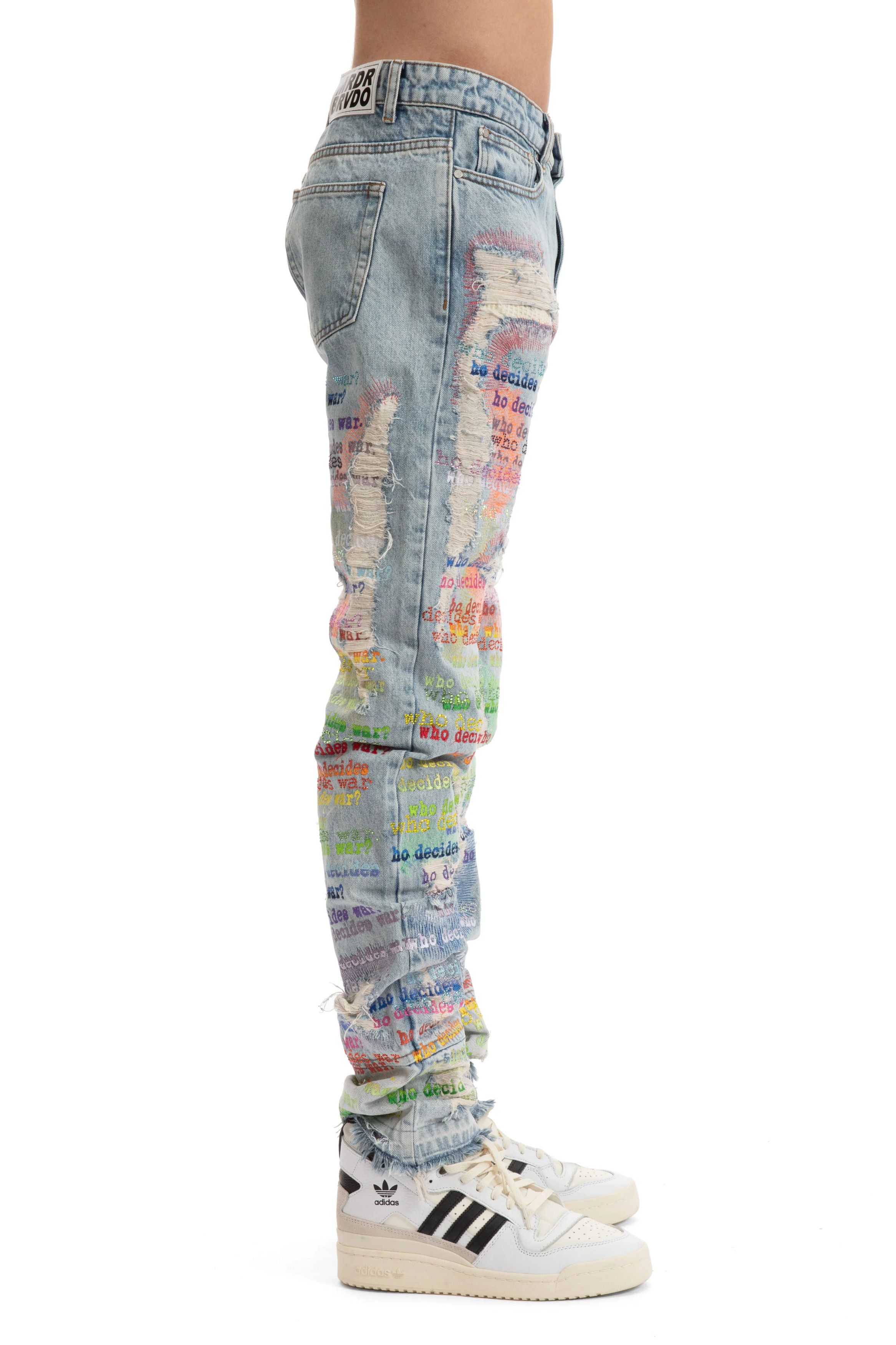 Who Decides War o1gr1nt0525 Roygbiv Scripture Denim in Sky/Multi Size US 26 / EU 42 - 5 Thumbnail