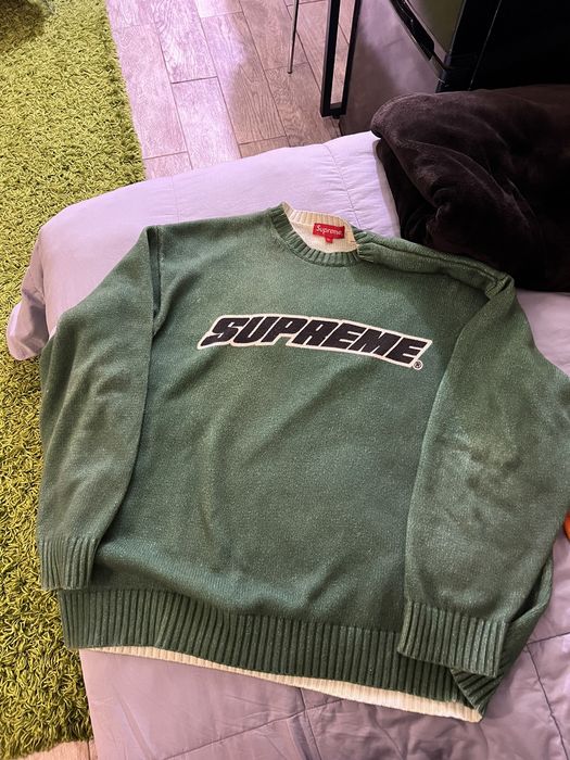 Supreme Suprmeme printed washed sweater 'olive' | Grailed