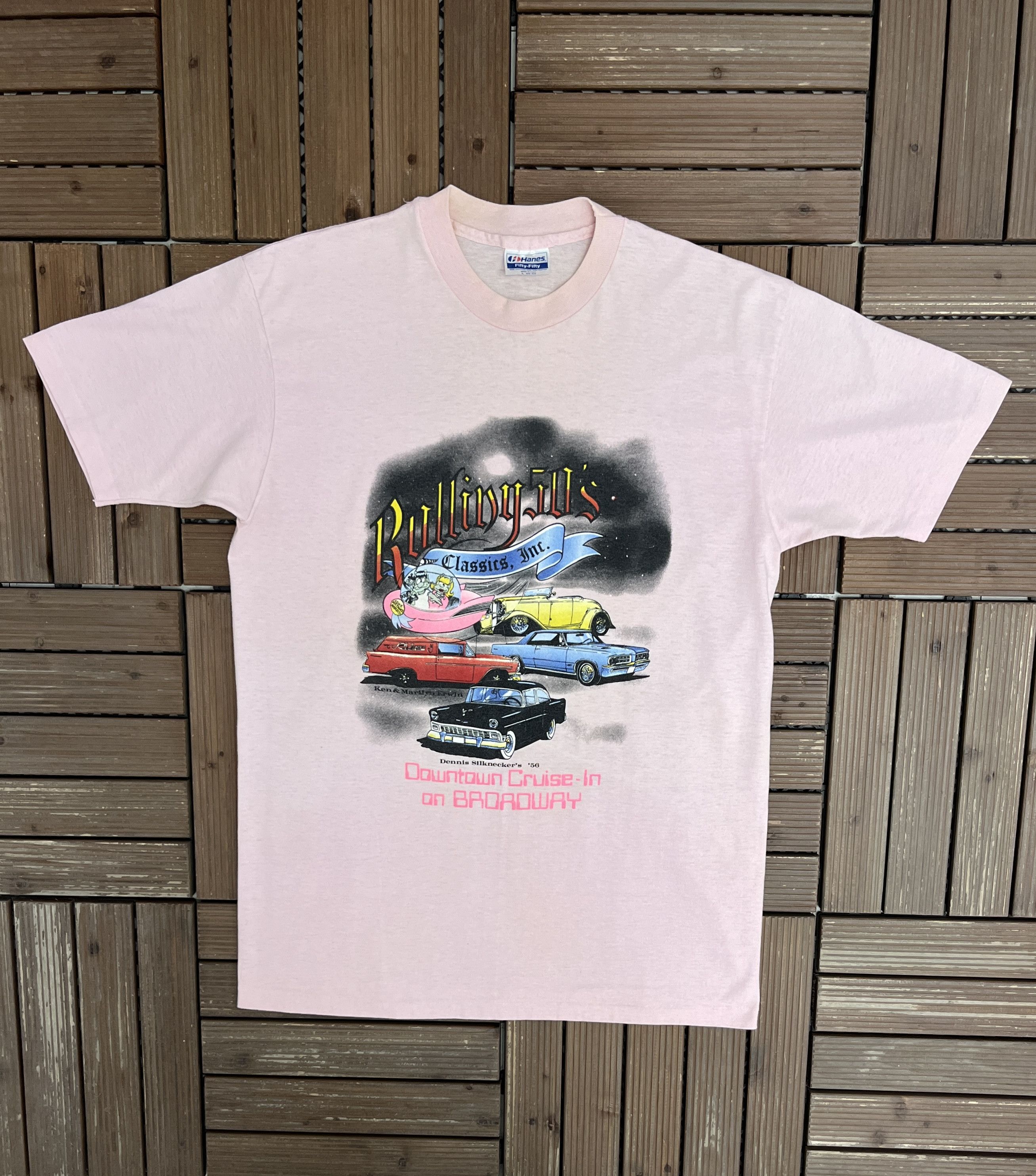 Vintage Rolling 50's Downtown Cruise-In Vintage Pink T-Shirt Tee Size US L / EU 52-54 / 3 - 1 Thumbnail