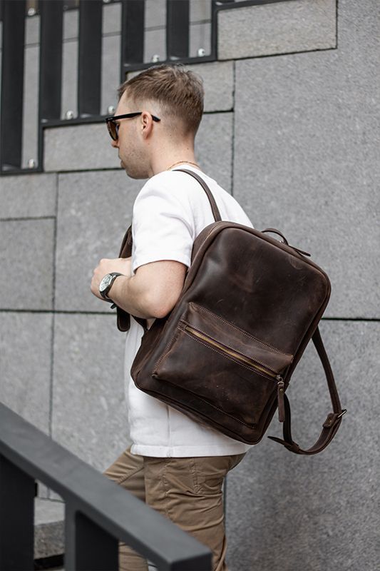 Handmade Leather Backpack. Genuine Vintage Leather CrazyHorse Size ONE SIZE - 3 Thumbnail