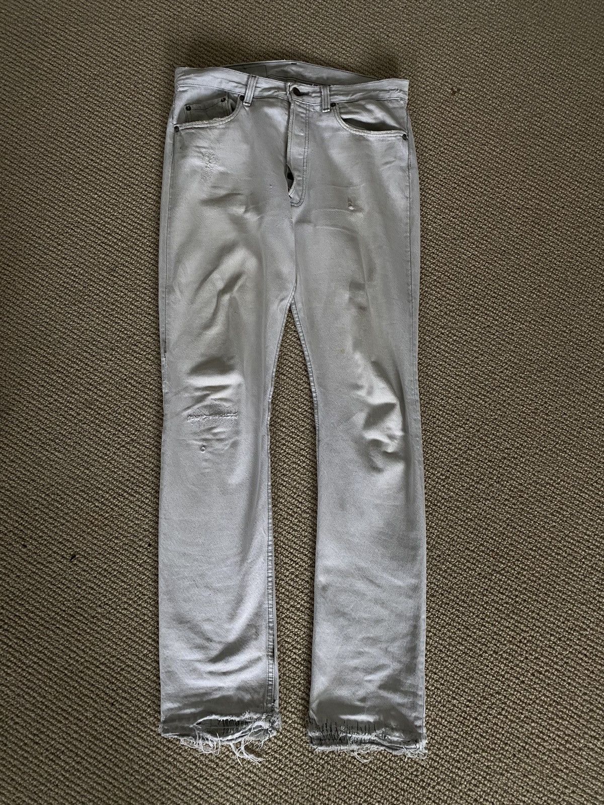 image of Levis x Vintage Repaired And Faded Bone Levi’S 501 in White, Men's (Size 34)