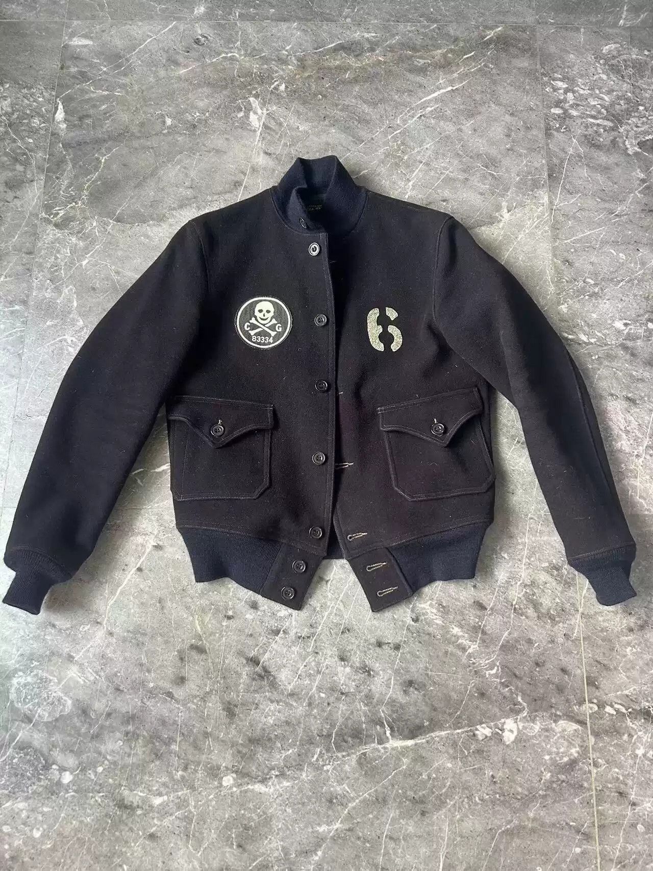 image of Freewheelers Wool A1 Skull Squadron in Black, Men's (Size Medium)