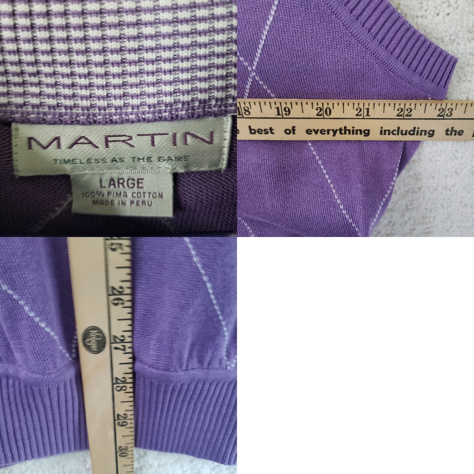 Vintage Martin Golf Sweater Vest Men's L Purple Argyle Pima Cotton Mock Neck Sleeveless Size US L / EU 52-54 / 3 - 8 Thumbnail