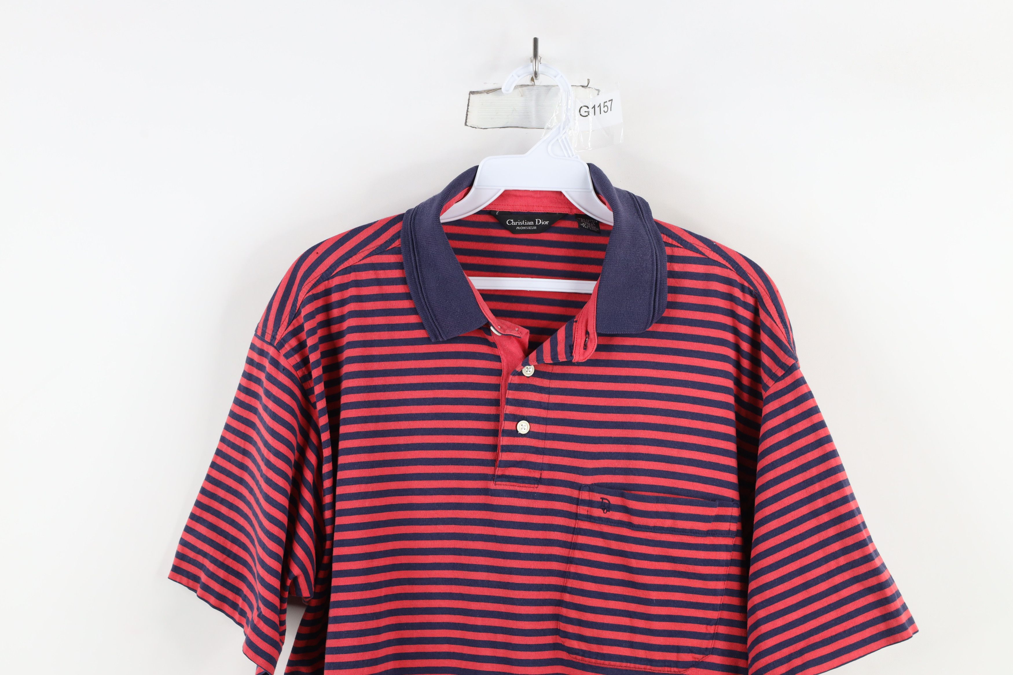 Christian Dior Monsieur × Vintage Vintage 90s Christian Dior Spell Out Striped Polo Shirt Size US M / EU 48-50 / 2 - 2 Thumbnail