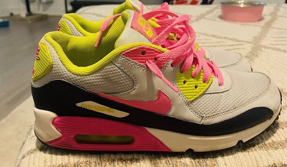 Nike AIR MAX 90 GS 'PINK GLOW VENOM GREEN Size US 8 / EU 41 - 3 Thumbnail