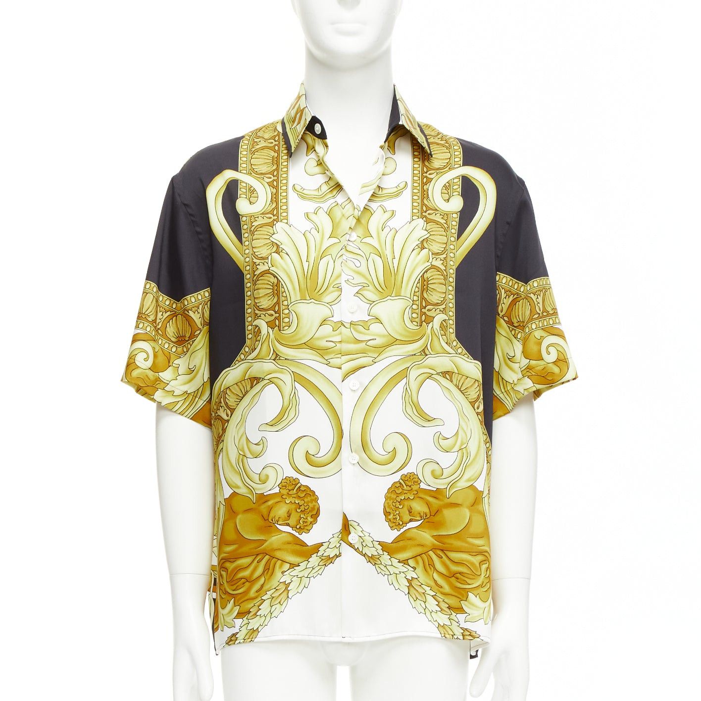 image of Versace Renaissance Barocco Gold Black White Casual Shirt It52 Xl, Men's