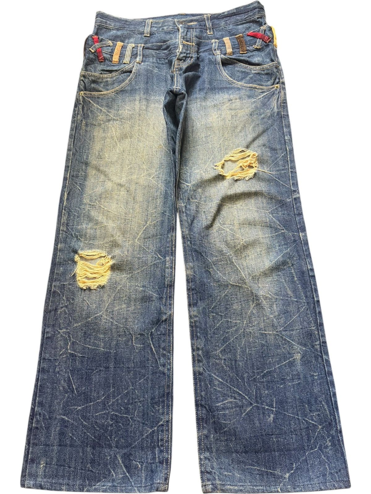 Vintage Japanese Brand Double Waist Distress Loose Jeans