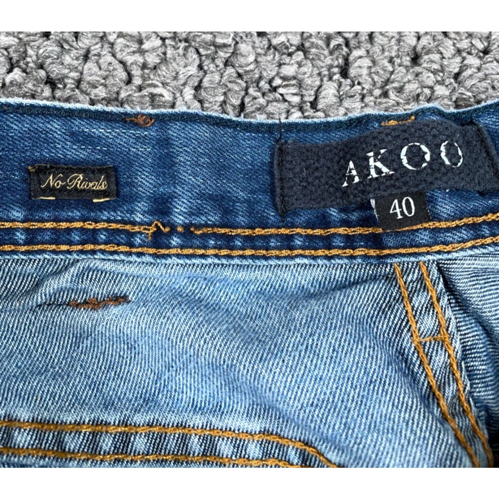 Vintage VINTAGE AKOO Patchwork Distressed Jeans Men's 35 x 32 Blue Tapered Jeans Men Regular 90s Hip Hop Retro Size US 35 - 3 Thumbnail