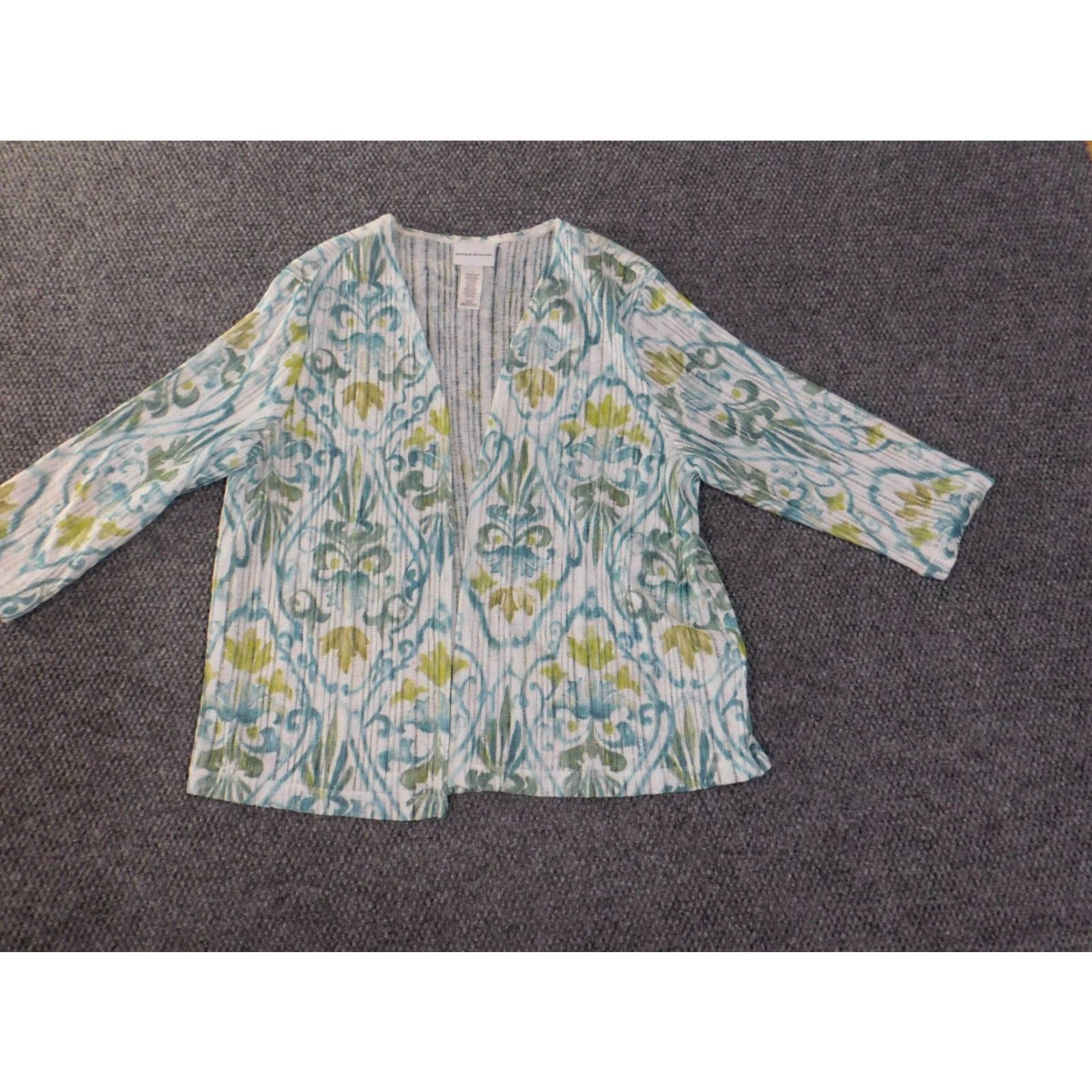 Vintage Alfred Dunner Blouse Shirt Womens Large Green Floral Open Cape Shawl V-Neck Pullover Knit Polyester Casual Sleeve Regular Floral Pattern Girls/Womens Size L / US 10 / IT 46 - 3 Thumbnail
