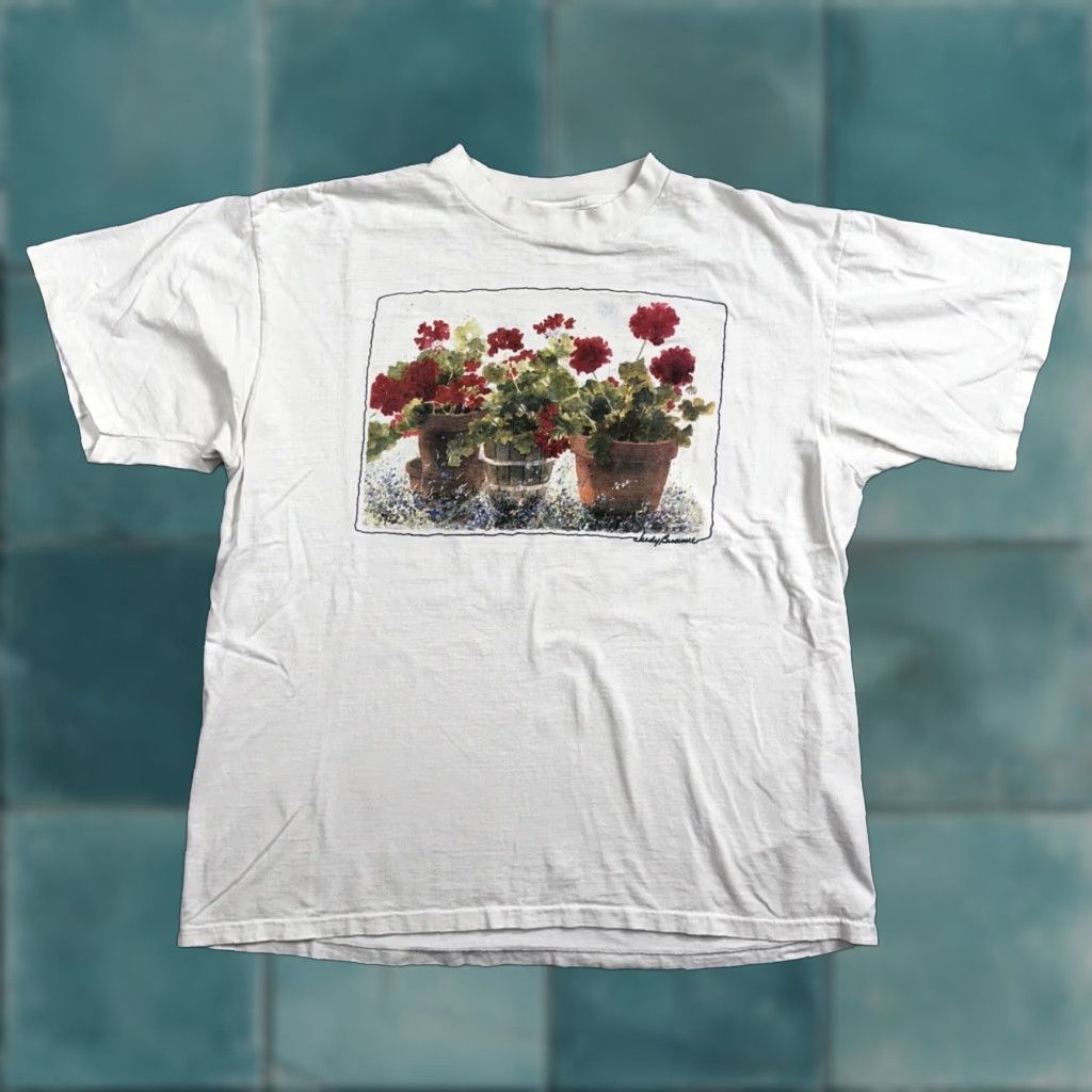Vintage VINTAGE Oneita T-Shirt Men XL White Crew Neck Short Sleeve Graphic Print 70s 80s 90s USA Art Deco Photograph Aesthetic Chill Art Vintage Shirt Size US XL / EU 56 / 4 - 1 Thumbnail