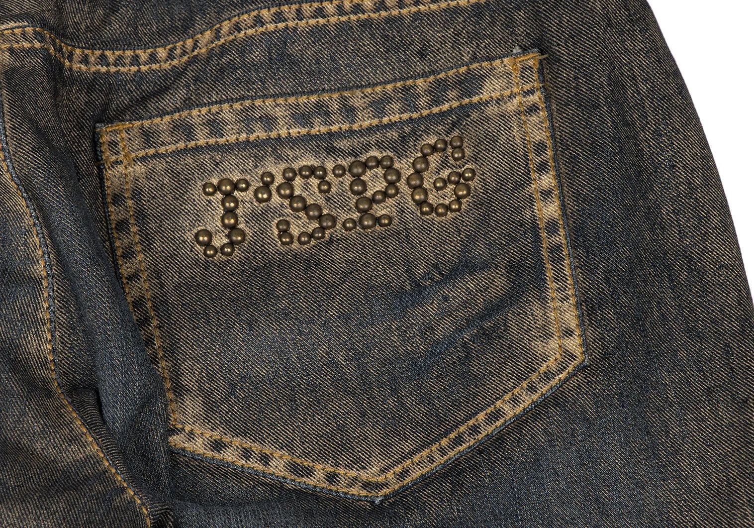 Jean Paul Gaultier Gold Paint Studded Zip Hem Denim in Indigo Gold 30 Size US 30 / EU 46 - 13 Thumbnail