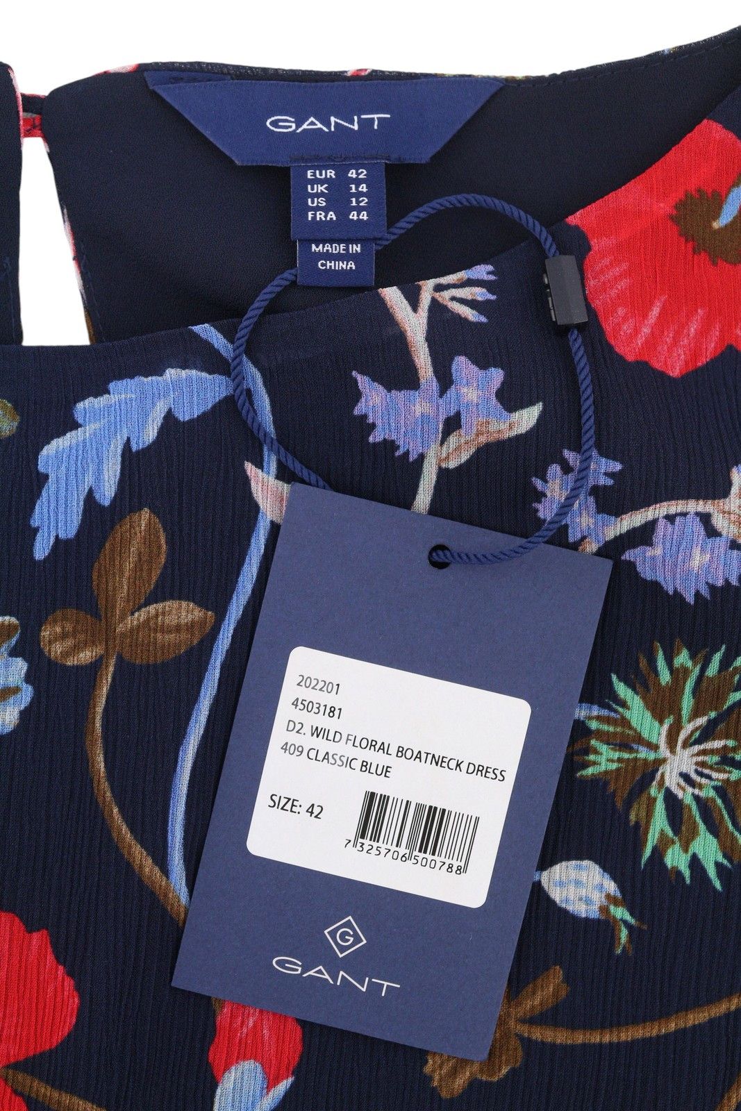 Gant WILD FLORAL BOATNECK EU42 Classic Blue Mini Dress 87732 Size XL / US 12-14 / IT 48-50 - 8 Thumbnail