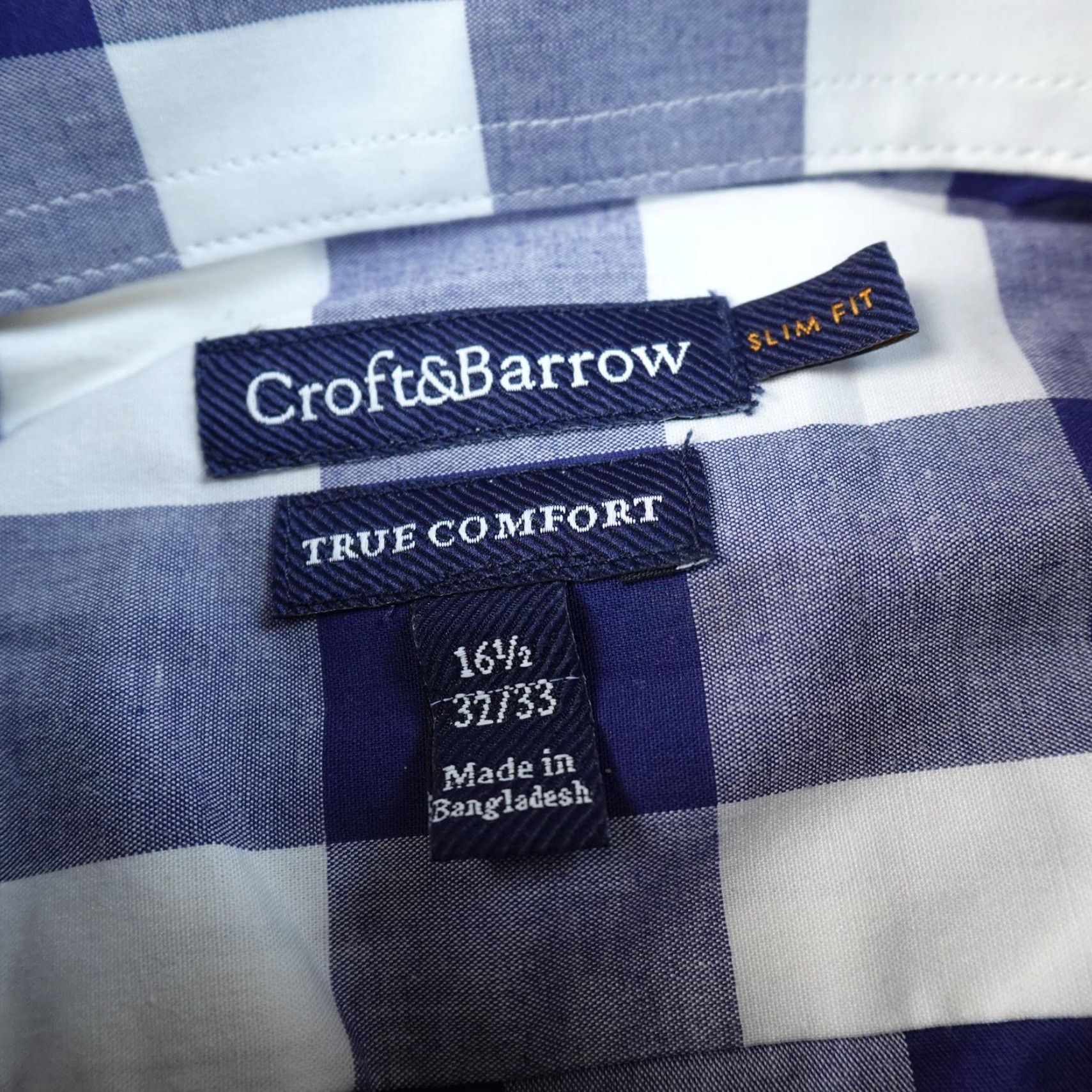 Croft & Barrow Croft & Barrow Shirt Mens 16.5 32/33 Blue Dress Shirt Slim Stretch Gingham Long Sleeve Button Up Size 46R - 5 Thumbnail
