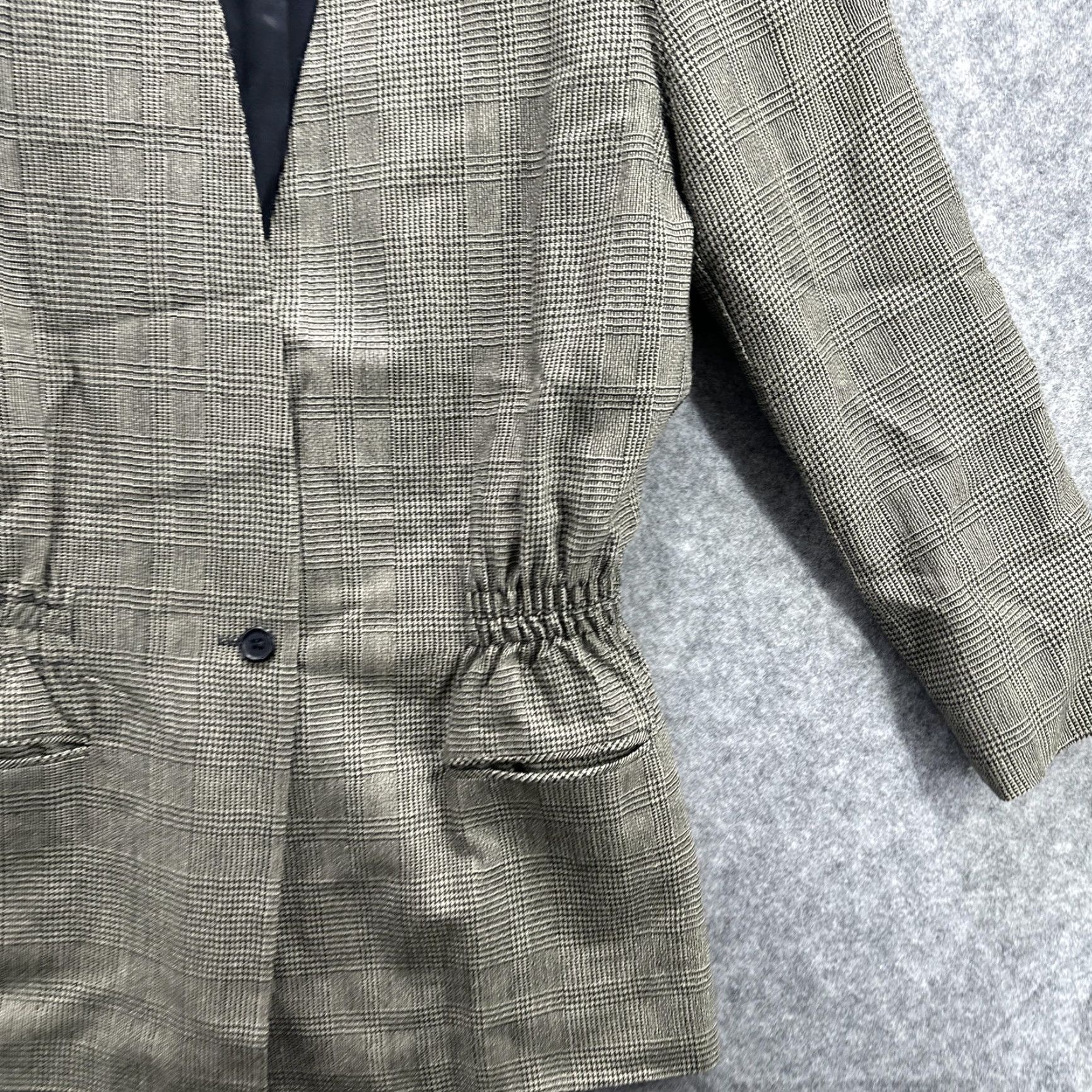 Vintage Woodward Blazer Womens 6 Gray Glen Plaid Single Button Elastic Waist Mid-Length Jacket Coats Business Workwear Size M / US 6-8 / IT 42-44 - 6 Thumbnail
