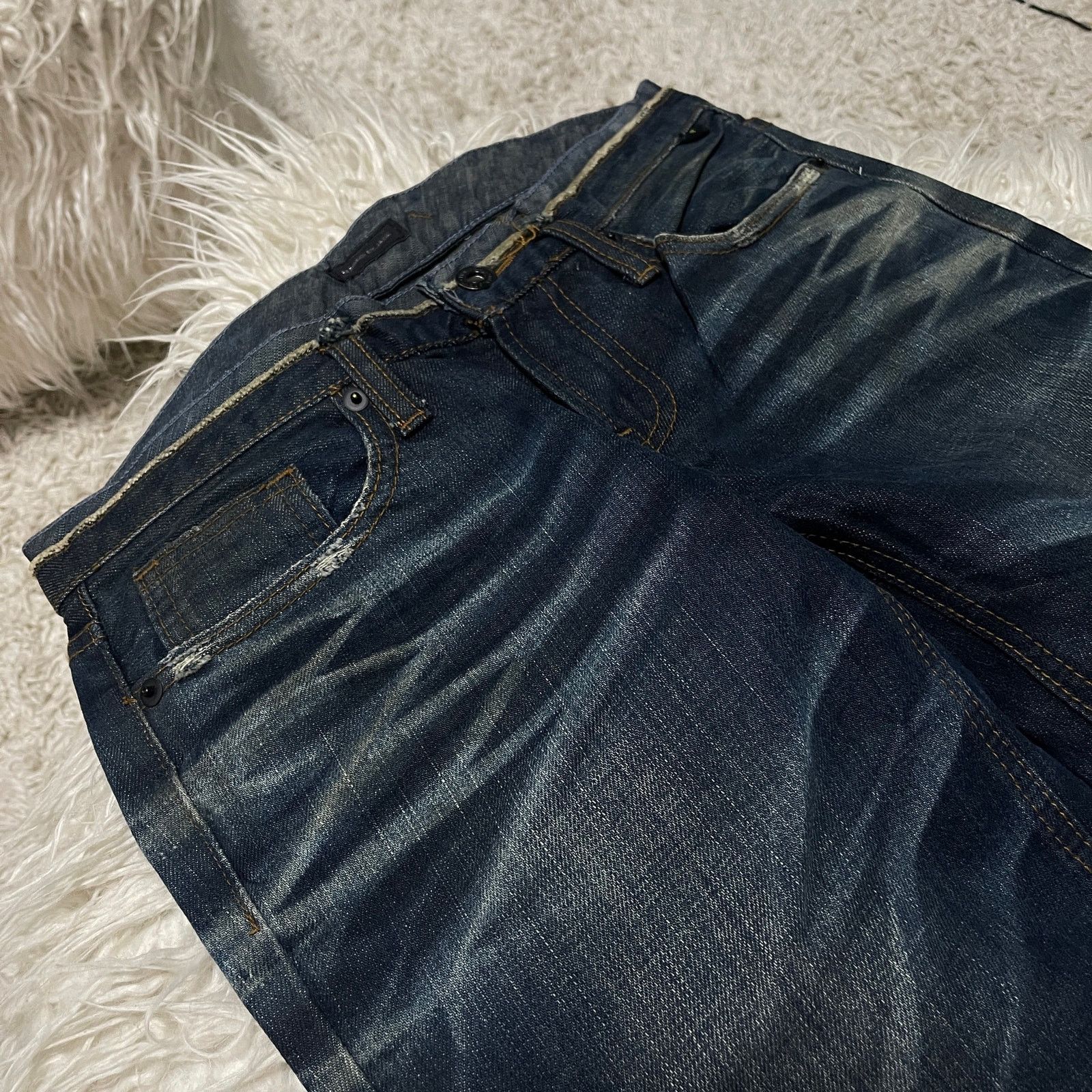 14th Addiction Vintage Japanese Brand Faded Wash Low-rise Denim Jeans Blue Size 29" - 18 Thumbnail