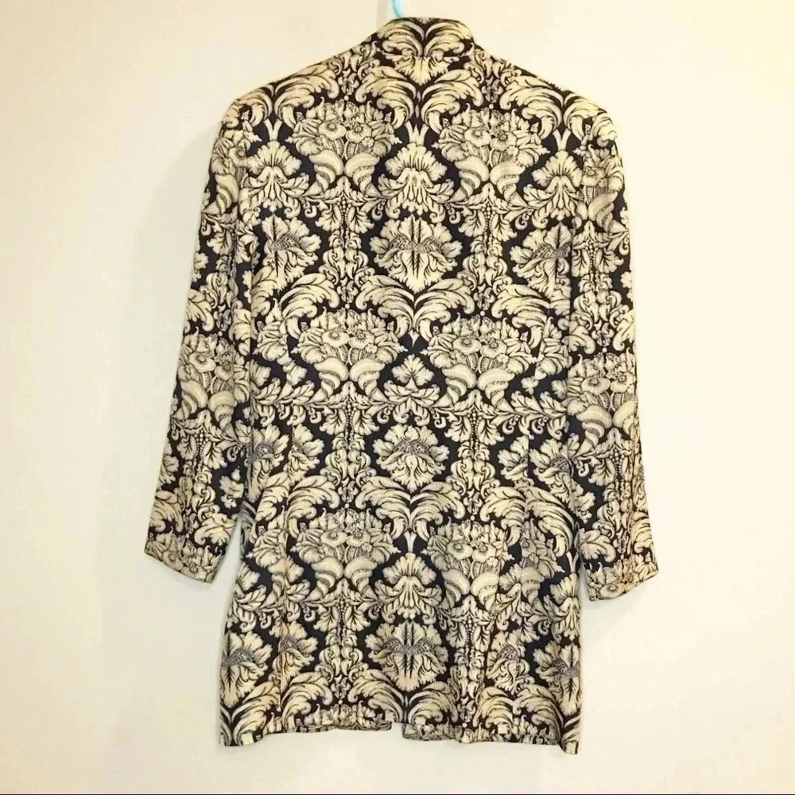 Other Dana Buchman Silk Floral Damask Long Jacket Coat Size S / US 4 / IT 40 - 2 Thumbnail
