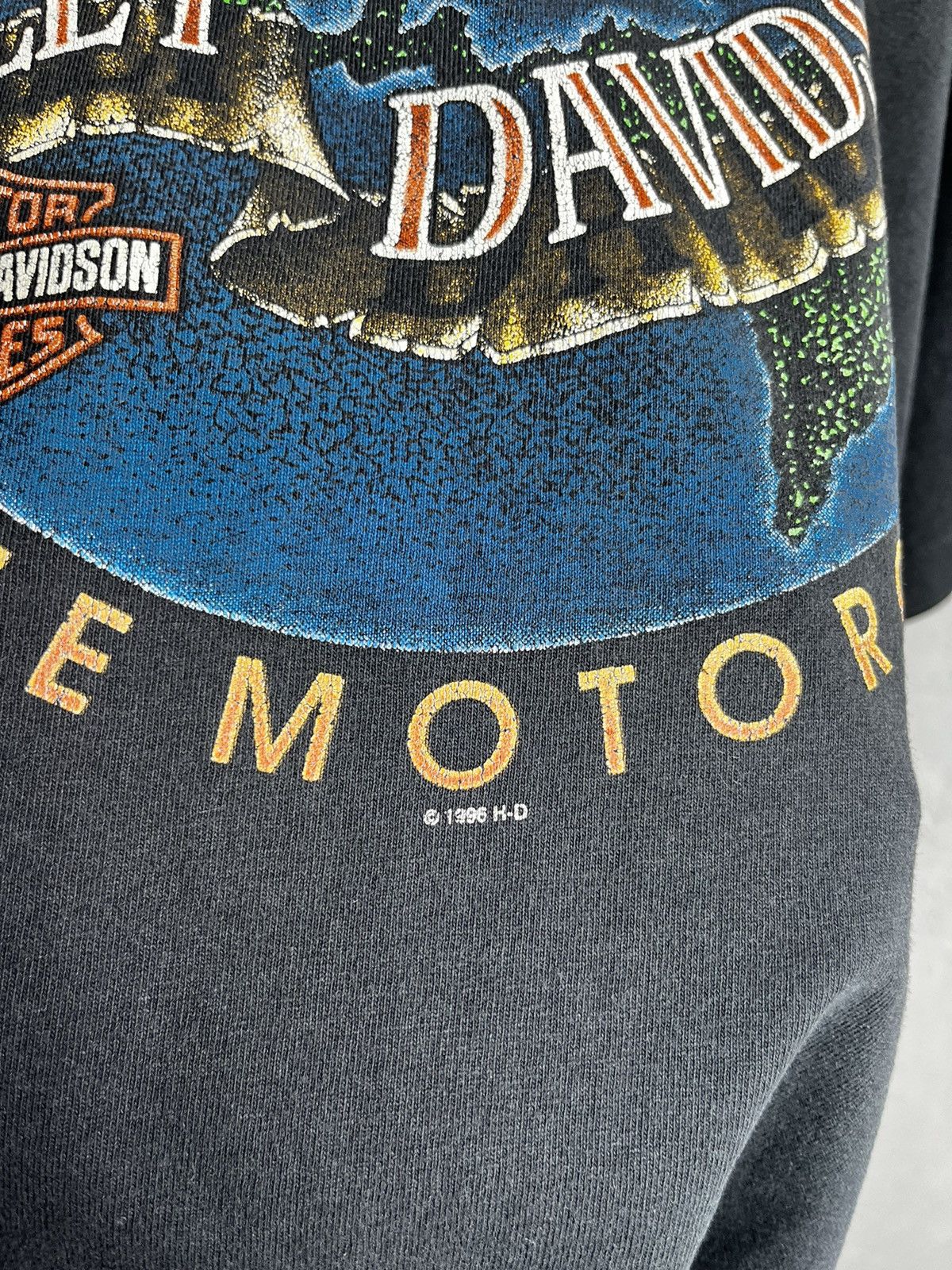 Harley Davidson × Vintage Harley Davidson one world 1996 USA t shirt Size US XL / EU 56 / 4 - 6 Thumbnail