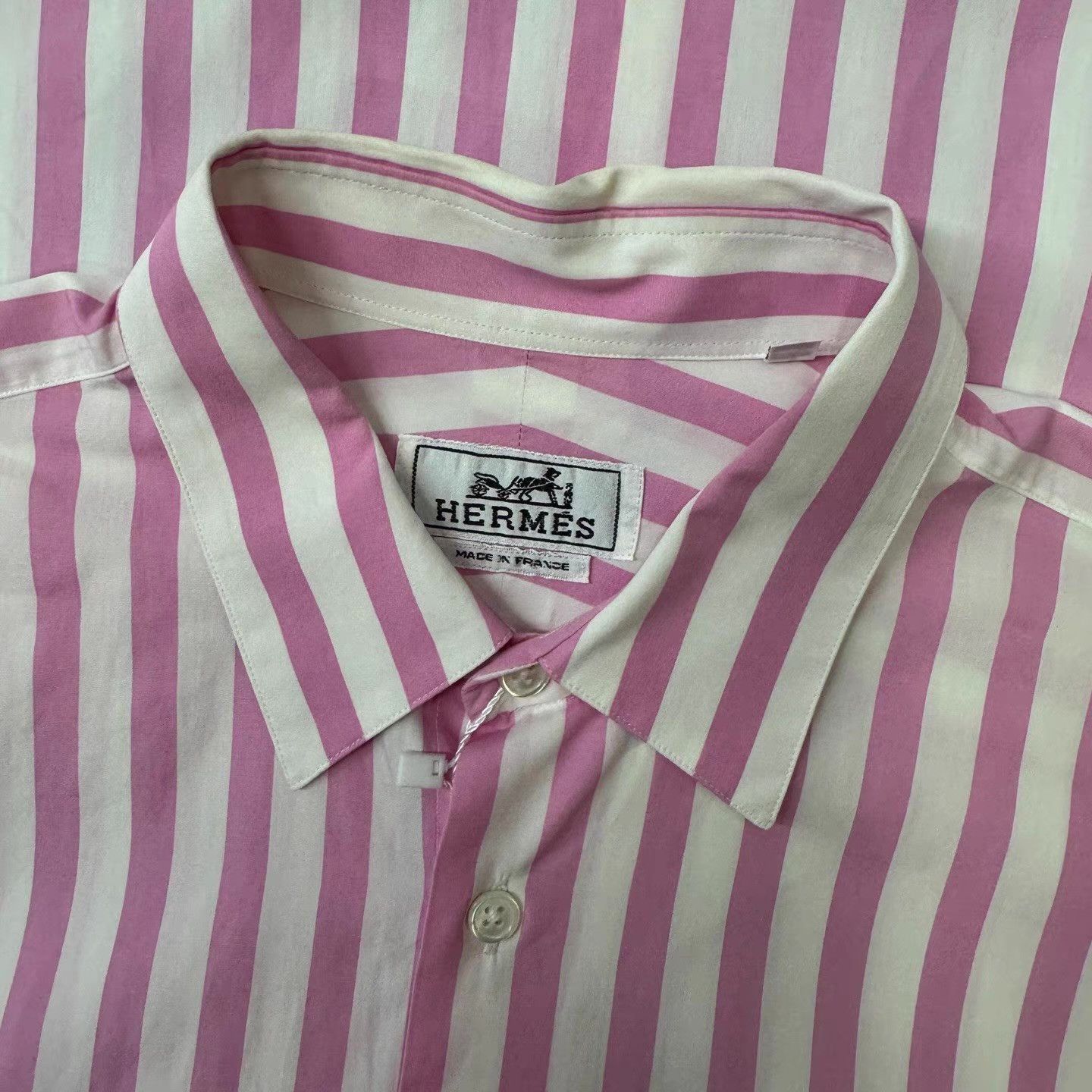 Hermes HERMES White & Pink Striped Shirt Q10 Size US L / EU 52-54 / 3 - 6 Thumbnail