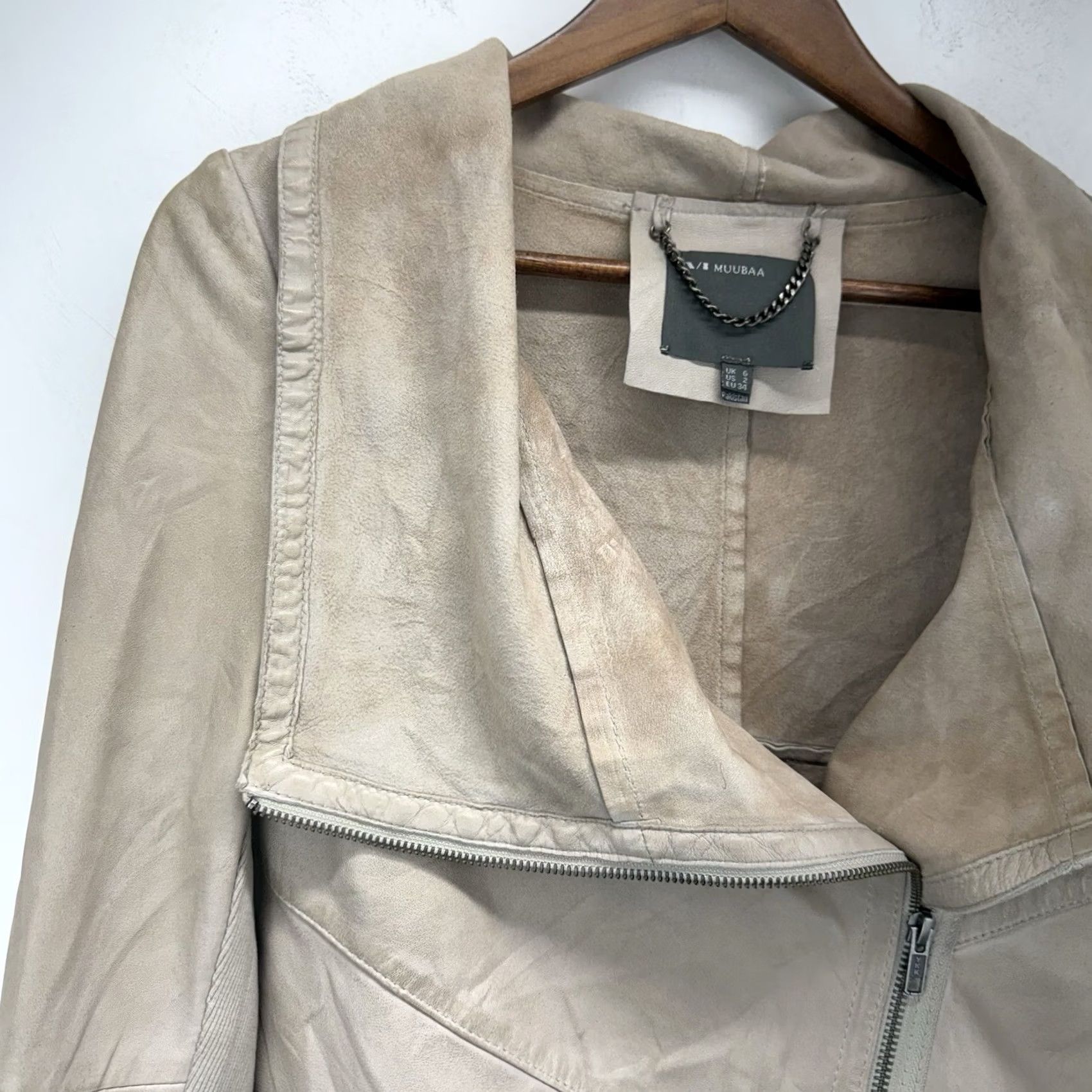 Muubaa Muubaa Jacket Women’s Size 2 Beige Leather Moto Biker Sabina Drizzle Drape Cardi Motorcycle Classic Size XS / US 0-2 / IT 36-38 - 6 Thumbnail
