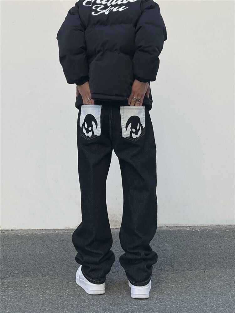 image of Ghost Painted Graphic Black Denim Jeans, Men's (Size 34)