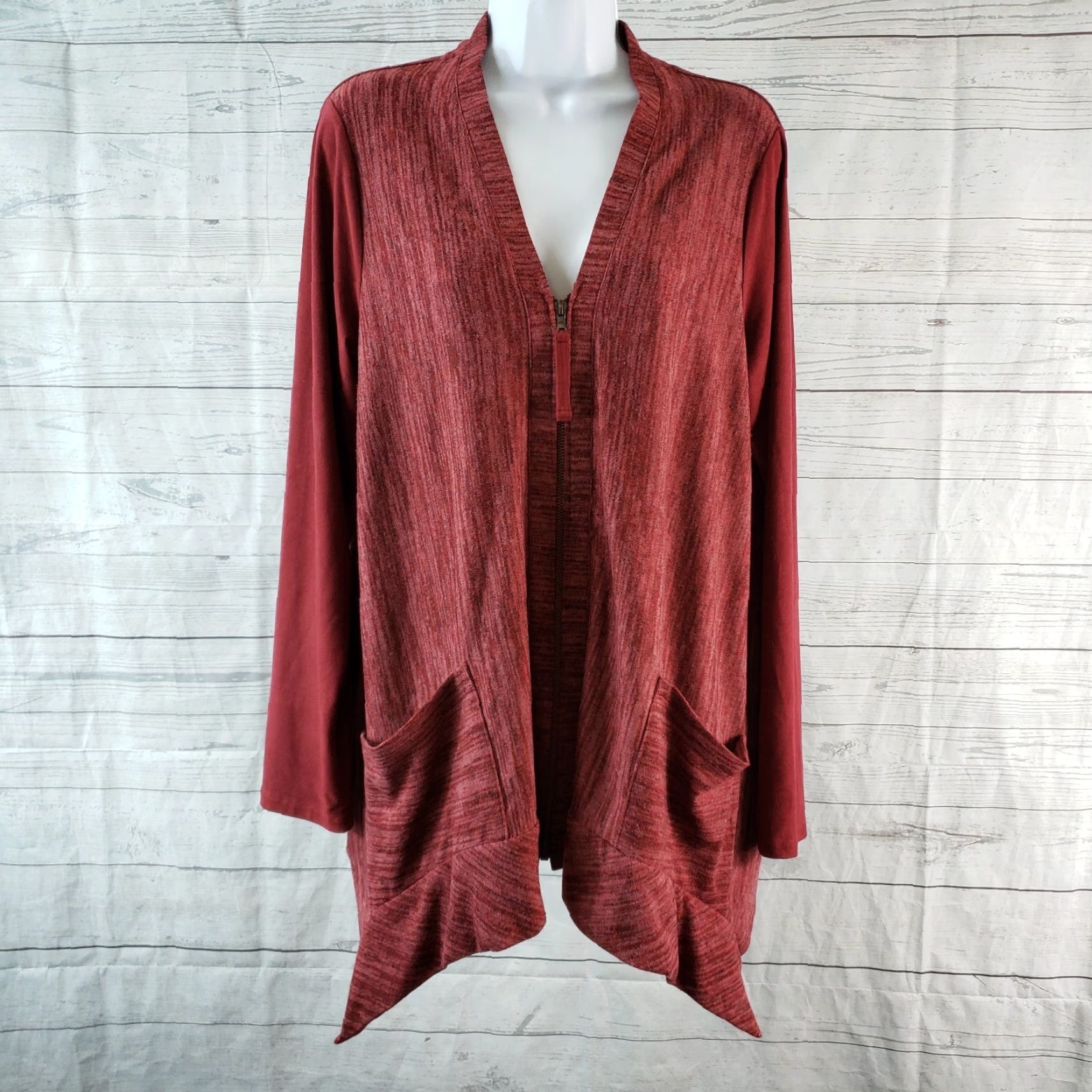 Vintage LOGO Lori Goldstein Womens Cardigan Sz M Red Zip Long Sleeve V-Neck Couture Sweater Size M / US 6-8 / IT 42-44 - 2 Thumbnail