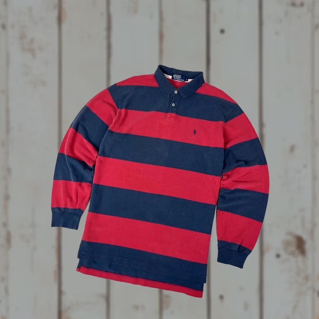 Polo Ralph Lauren VINTAGE Polo Ralph Lauren Long Sleeve Shirt Rugby Striped Men Size L Red (90s) Mens Size US L / EU 52-54 / 3 - 1 Thumbnail