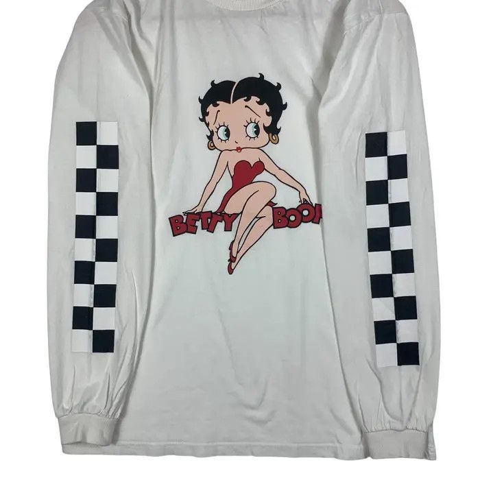 Vintage BETTY BOOP x DENIFITS Racing Flag Sleeve Cartoon Tee Shirt Size M / US 6-8 / IT 42-44 - 3 Thumbnail
