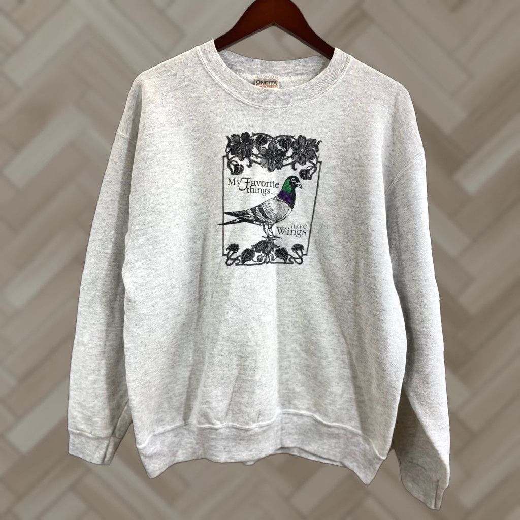 Vintage VINTAGE Oneita Sweater Size L Gray Sweater My Favorite Things Have Wings 1990s Cotton Sportswear/Beach Size US L / EU 52-54 / 3 - 1 Thumbnail