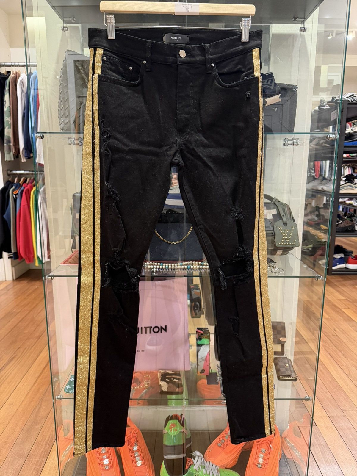 Amiri Amiri Track Stripe Glitter Gold Denim Jeans Size US 32 / EU 48 - 1 Thumbnail
