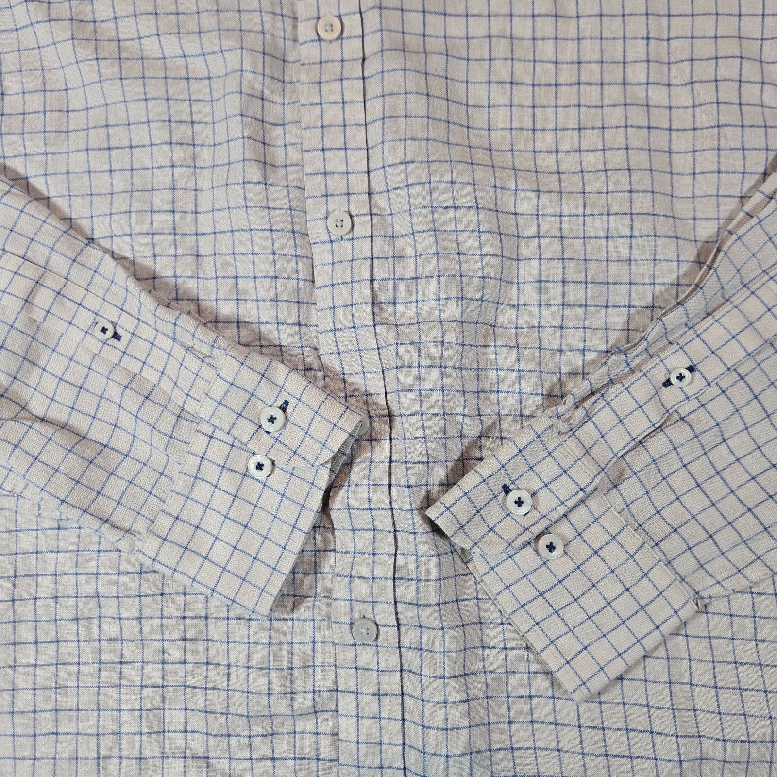 UNTUCKit UNTUCKit Linen Slim Fit Shirt XXL White Blue Squares Size US XXL / EU 58 / 5 - 2 Thumbnail