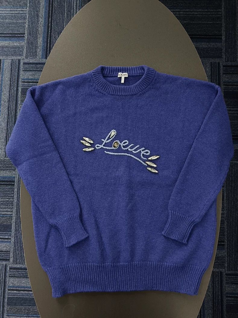 Loewe LOEWE Rhinestone logo knitted round neck sweater blue Size XS / US 0-2 / IT 36-38 - 1 Thumbnail