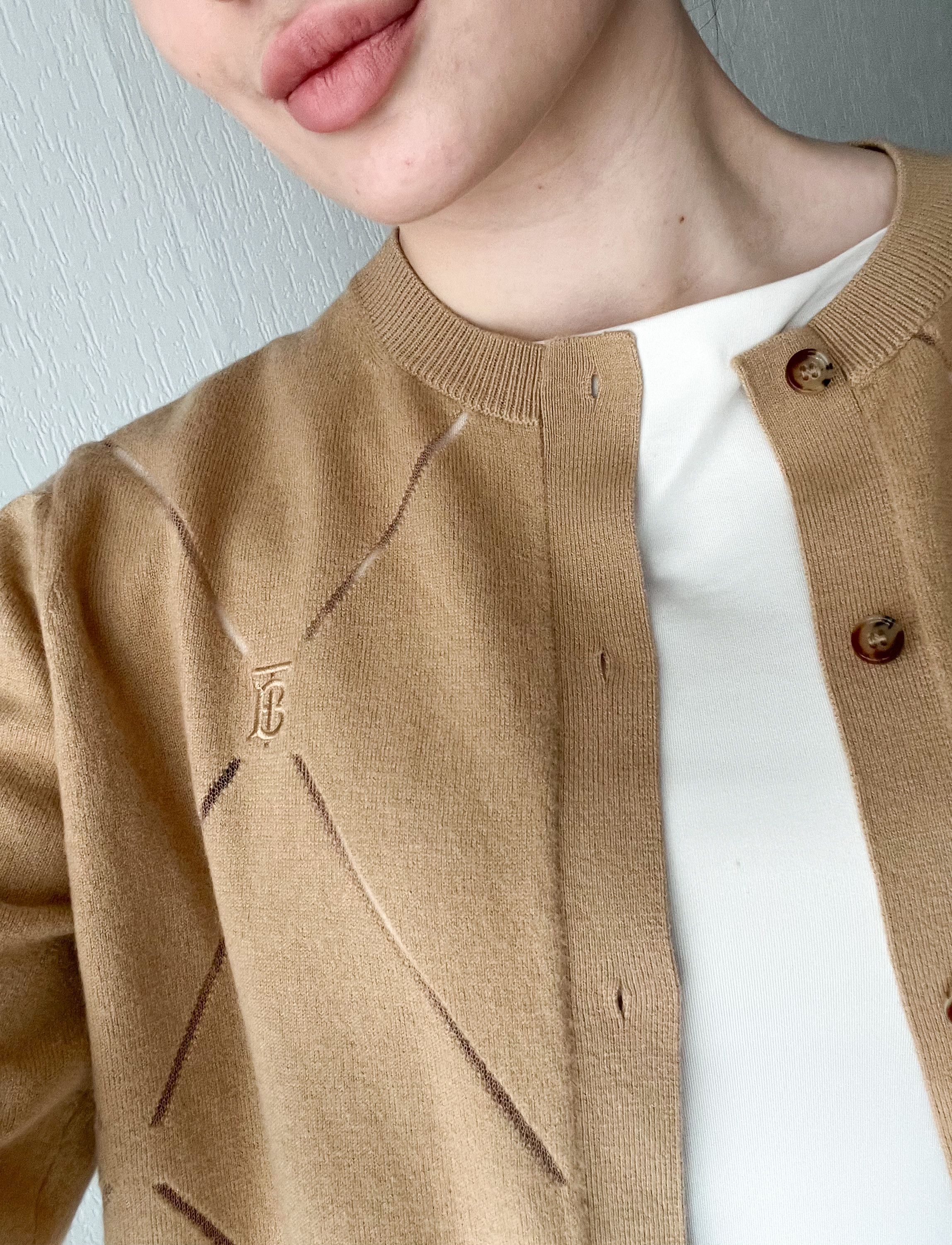 Burberry Burberry TB Monogram Motif Diamond Intarsia Wool Cardigan Size L / US 10 / IT 46 - 3 Thumbnail