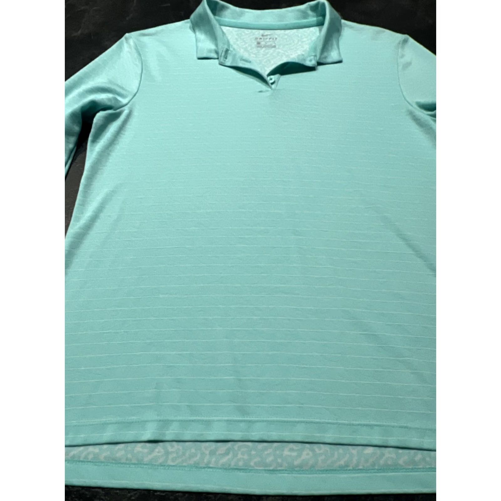 Nike Nike Dri-FIT Polo Shirt Womens M Aqua Green Stripe Long Sleeve Golf Shirt Size M / US 6-8 / IT 42-44 - 3 Thumbnail