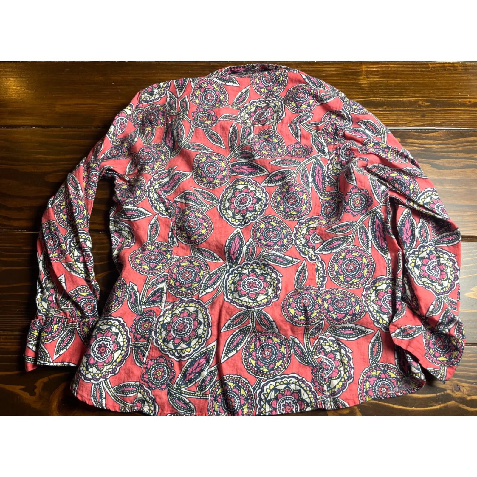Charter Club Charter Club Shirt Women's 16W Pink Floral Paisley Linen Blend 3/4 Sleeve Blouse with Round Neck Womens Size XXL / US 16-18 / IT 52-54 - 7 Thumbnail