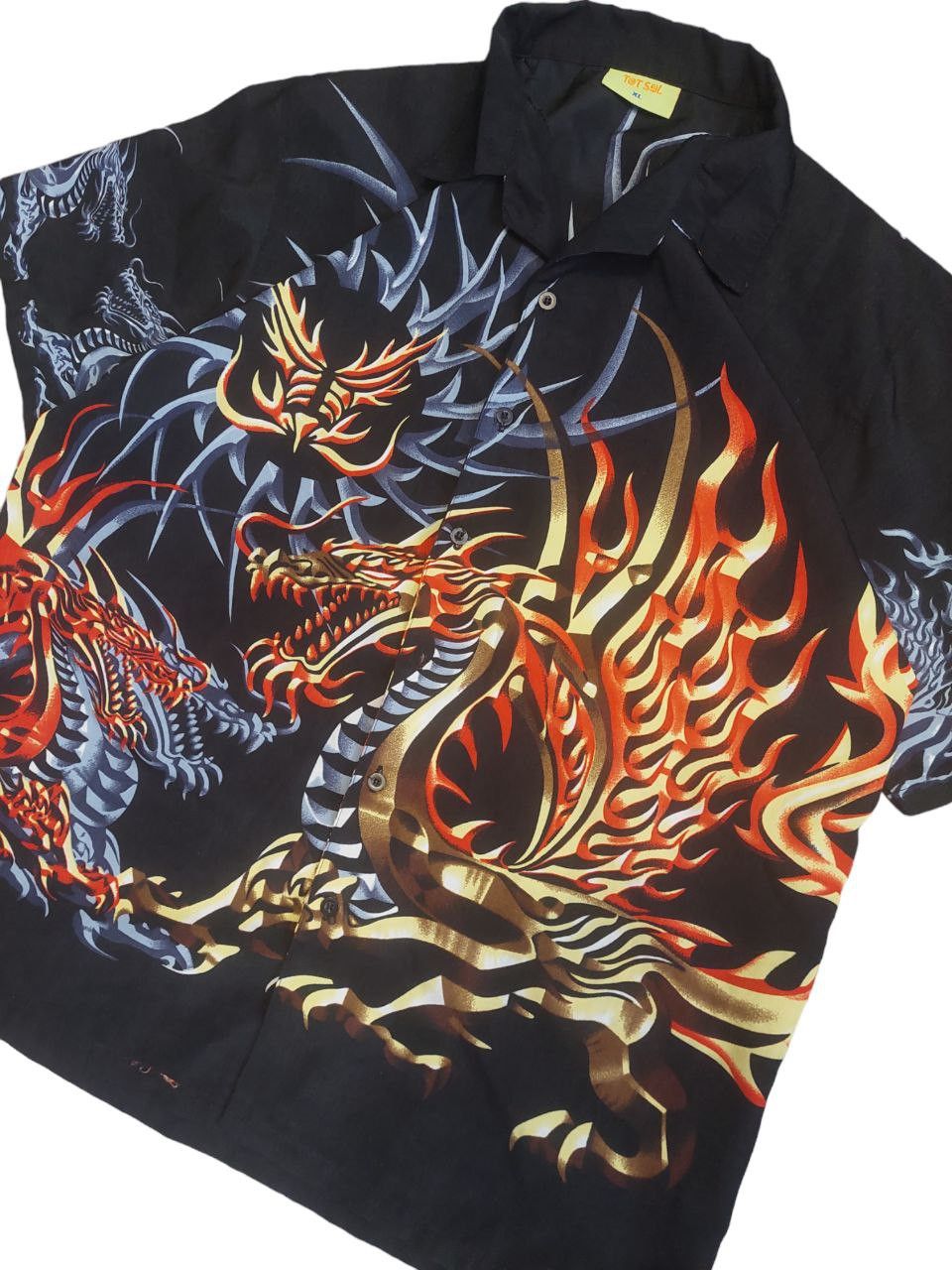 Japanese Brand × Vintage Vintage 80s Japanese dragon flame hawaiian shirt Size US XL / EU 56 / 4 - 2 Thumbnail