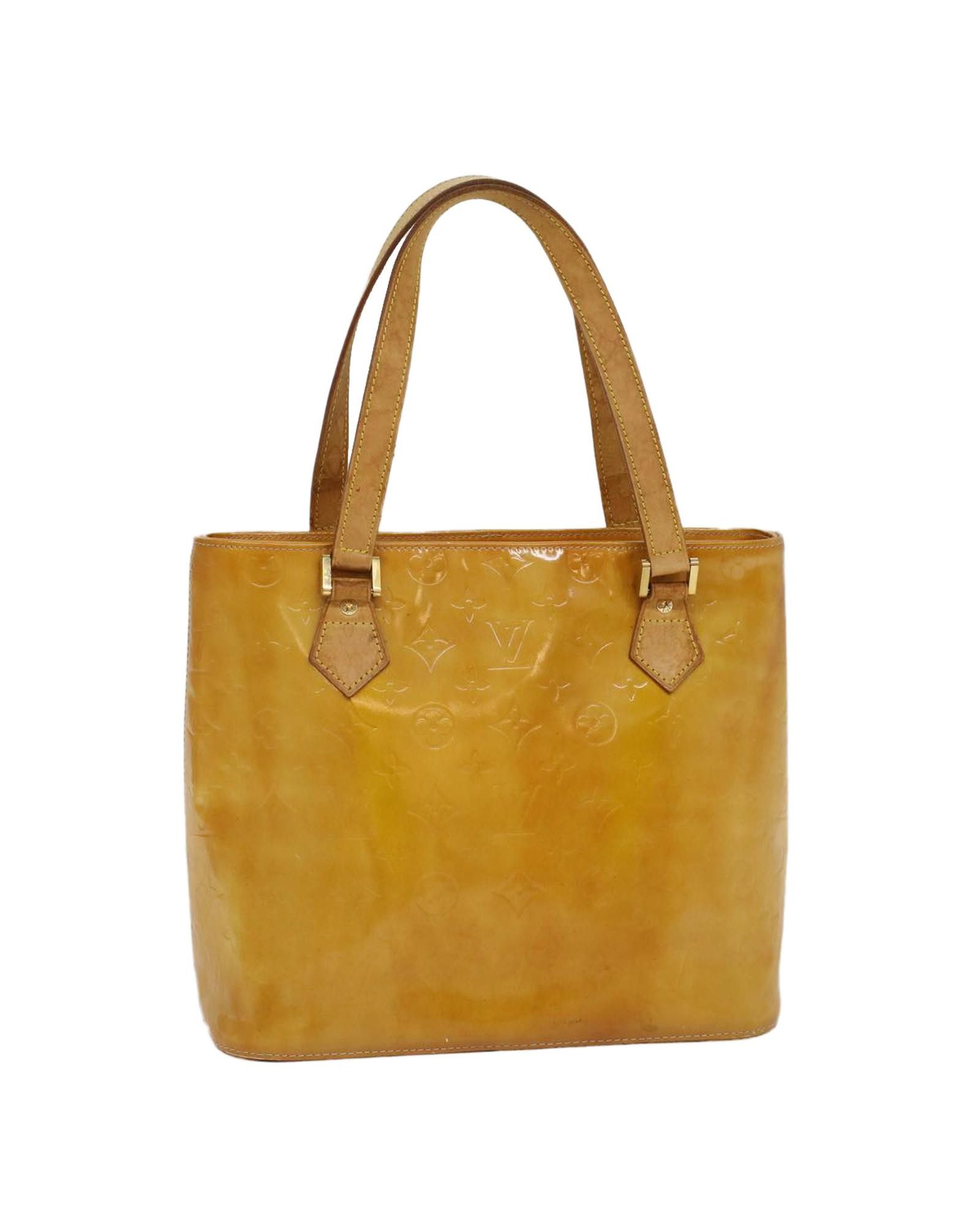 image of Louis Vuitton Authentic Monogram Vernis Houston Hand Bag in Beige, Women's