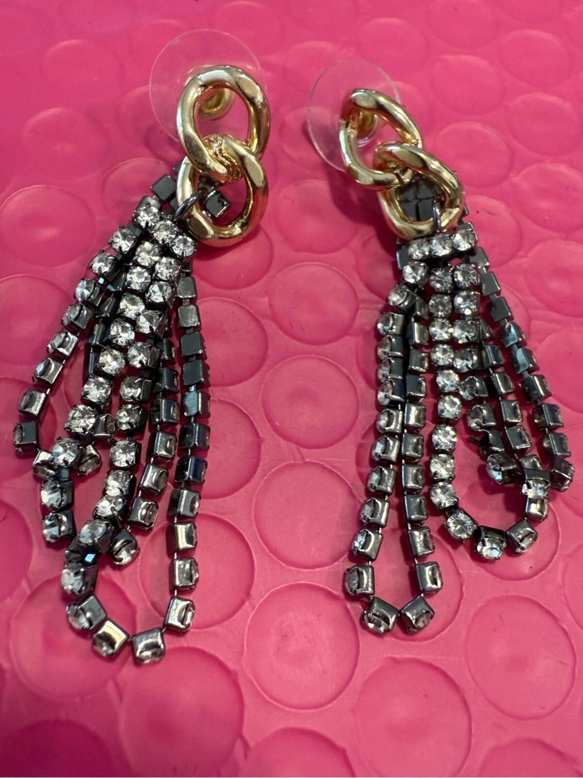 Other Rhinestone looped dangle post earrings gold braid detail Size ONE SIZE - 2 Thumbnail
