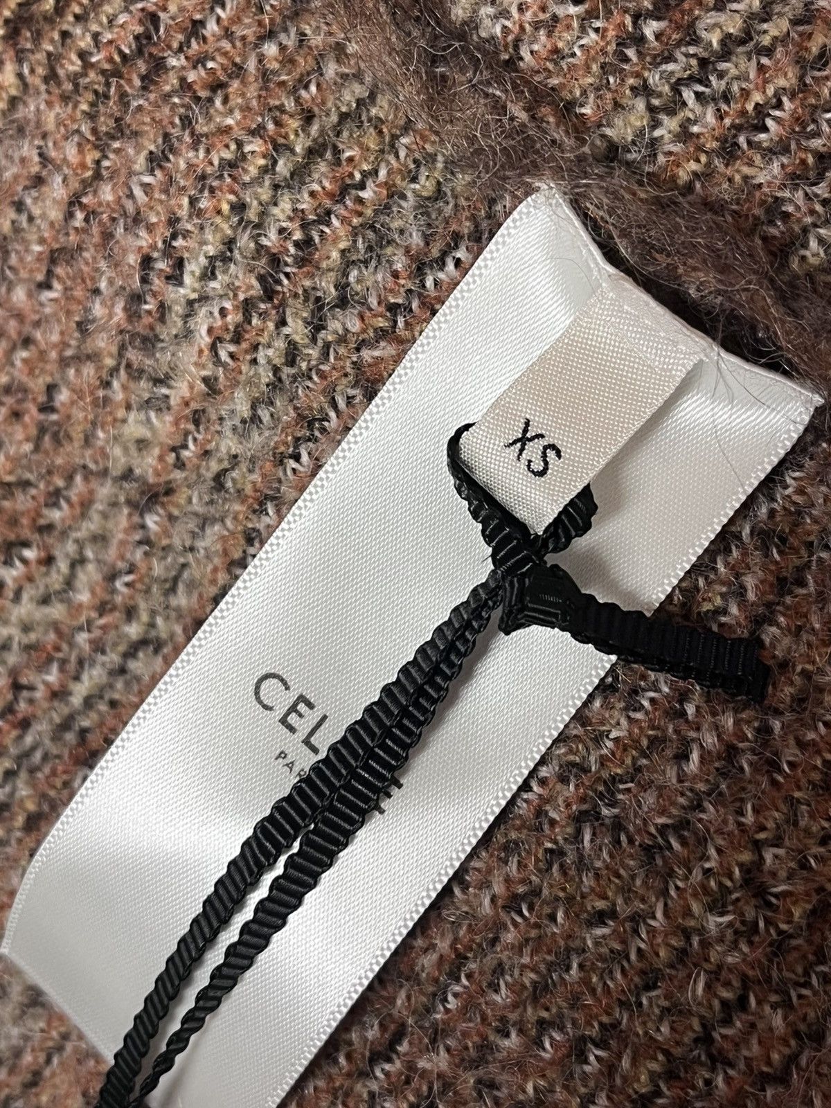 Celine PLAID BRUSHED MOHAIR ALPACA BLEND LONG CARDIGAN Size US XS / EU 42 / 0 - 6 Thumbnail