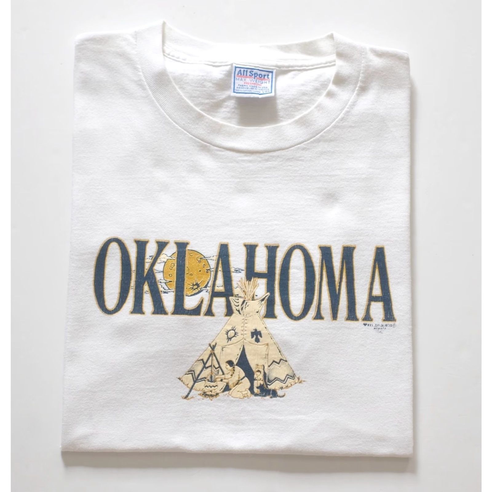 Native VINTAGE All Sport T-Shirt Mens L White 100% Cotton Oklahoma Native Single Stitch 90s Century Graphic Print Crew Neck Short Sleeve Mens Size US L / EU 52-54 / 3 - 5 Thumbnail