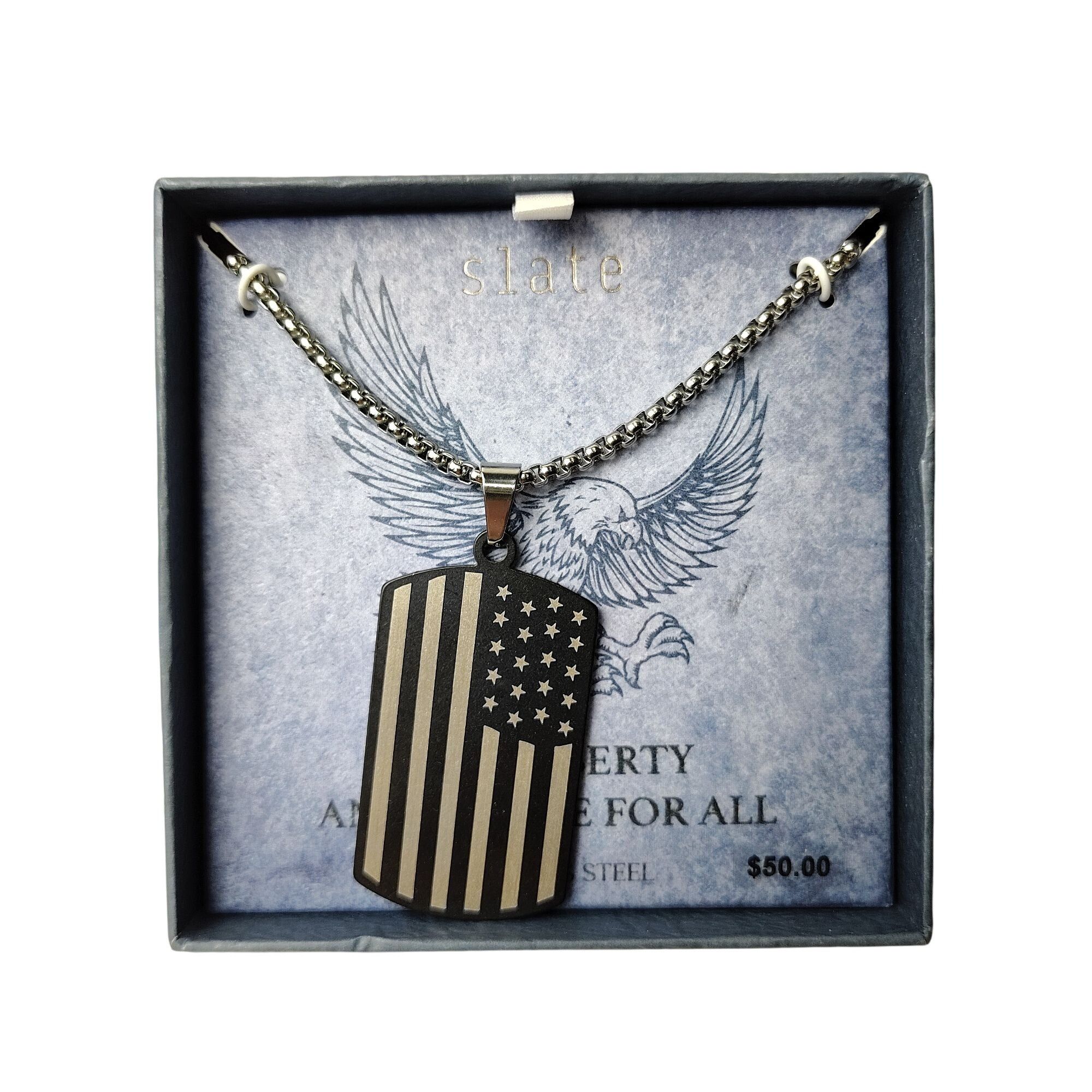Other Slate Mens American Flag Dog Tag Pendant 24 inch Stainless S Size ONE SIZE - 1 Thumbnail
