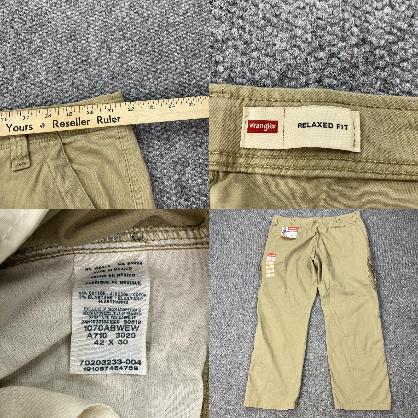 Wrangler Wrangler Cargo Pants Men 42x30 Khaki Relaxed Fit Canvas Workwear Travel Large Waist Size US 42 / EU 58 - 8 Thumbnail
