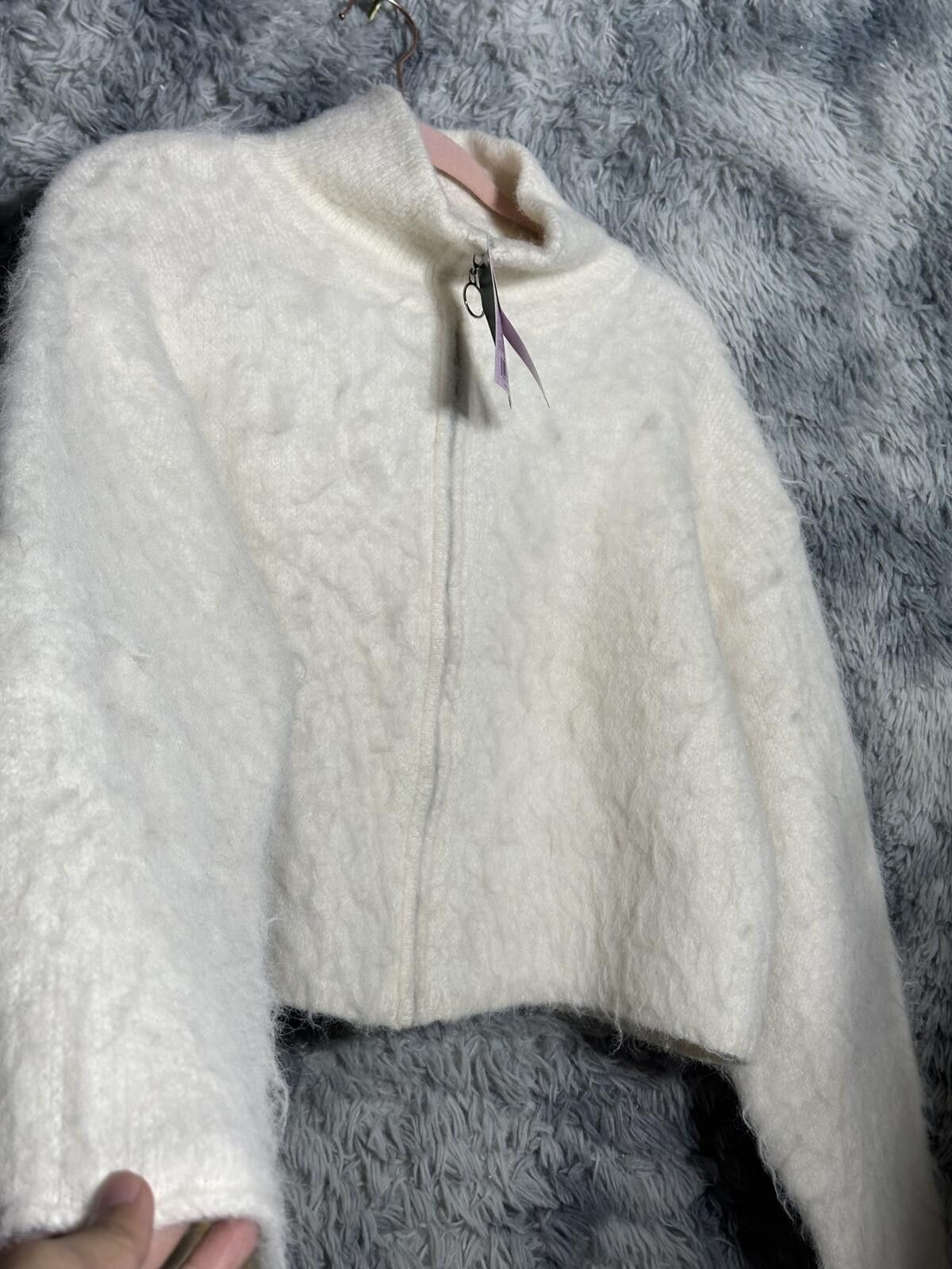 Other White Fuzzy Zip-Up Cropped Jacket Size XS / US 0-2 / IT 36-38 - 3 Thumbnail