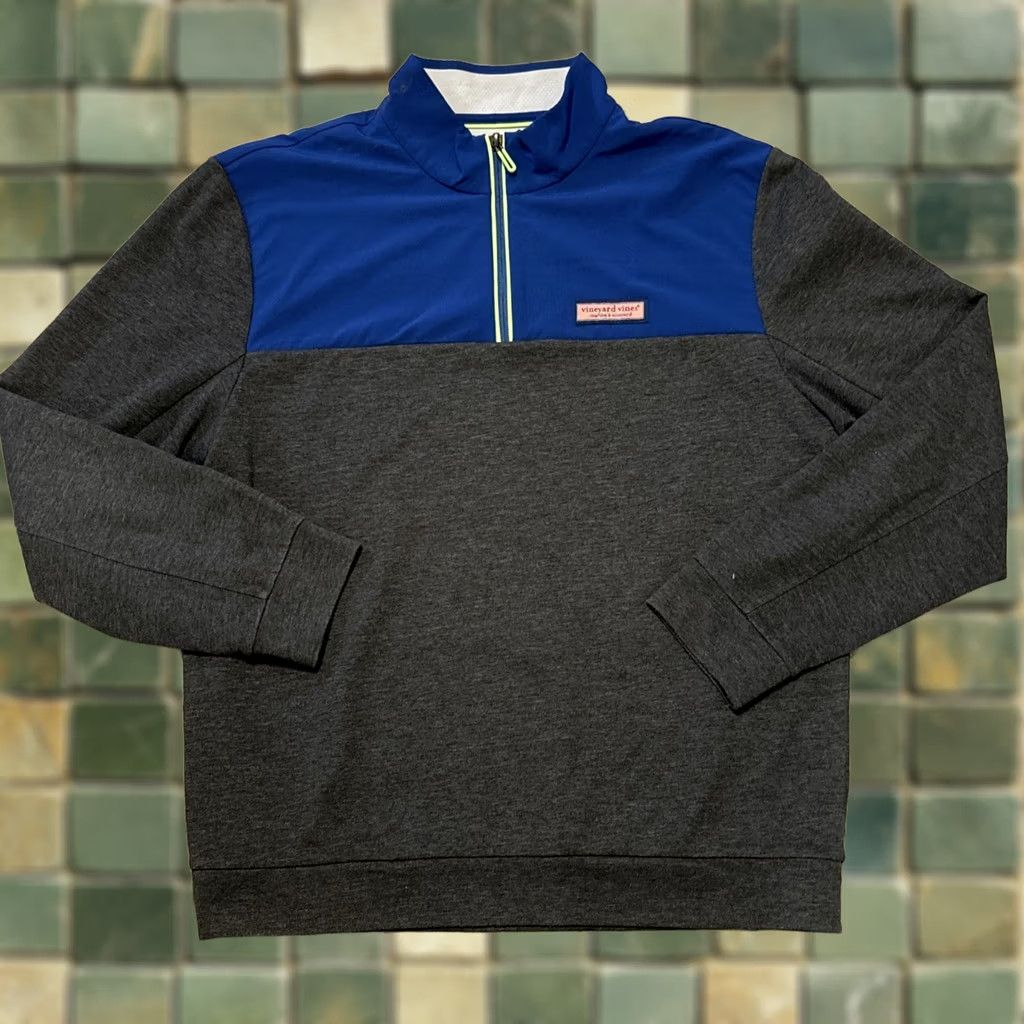 Vineyard Vines Vineyard Vines Men’s Performance 1/2 Zip Pullover Long Sleeve L Blue Neon Gray/Blue Casual Activewear Mens Size US L / EU 52-54 / 3 - 1 Thumbnail