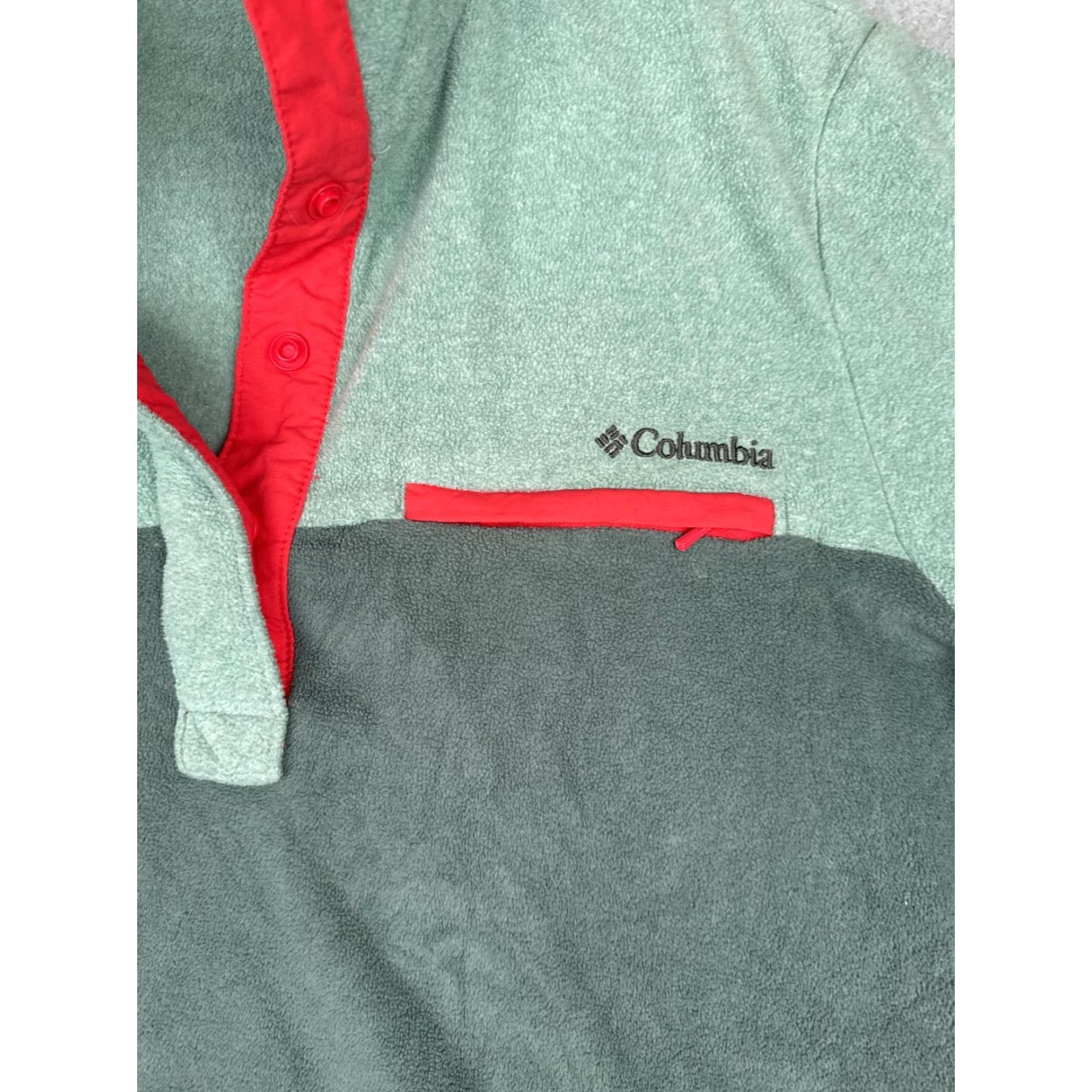 Vintage Columbia Sweatshirt Womens L Green Red Fleece Snap Pullover Quarter Button Size L / US 10 / IT 46 - 6 Thumbnail