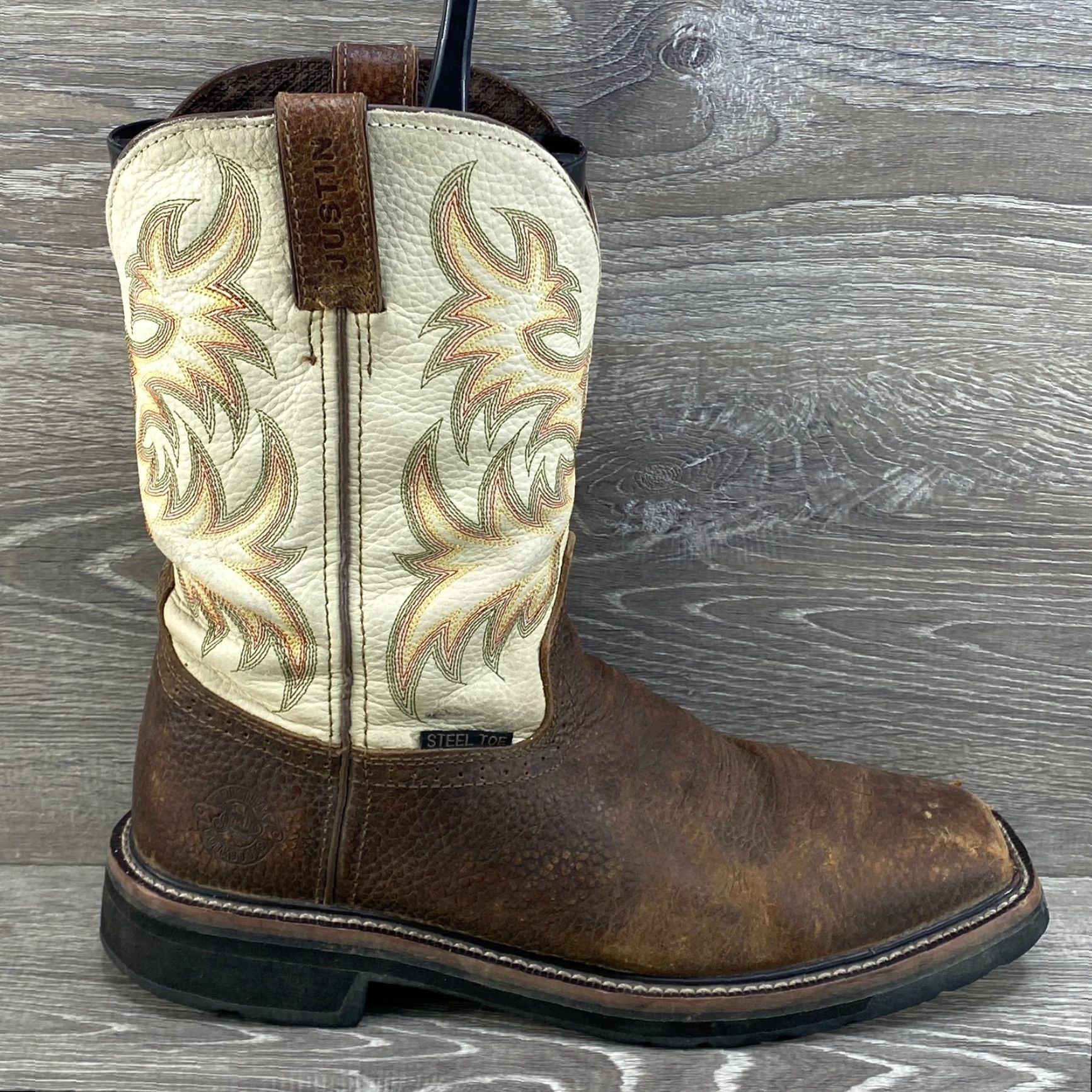Vintage VINTAGE Justin Driller Mens 10 D Brown Leather Steel Toe Cowboy Western Boots Square Toe WK4684 Leather Boots Brown Cowboy Steel Toe Boots Men Size US 10 / EU 43 - 2 Thumbnail