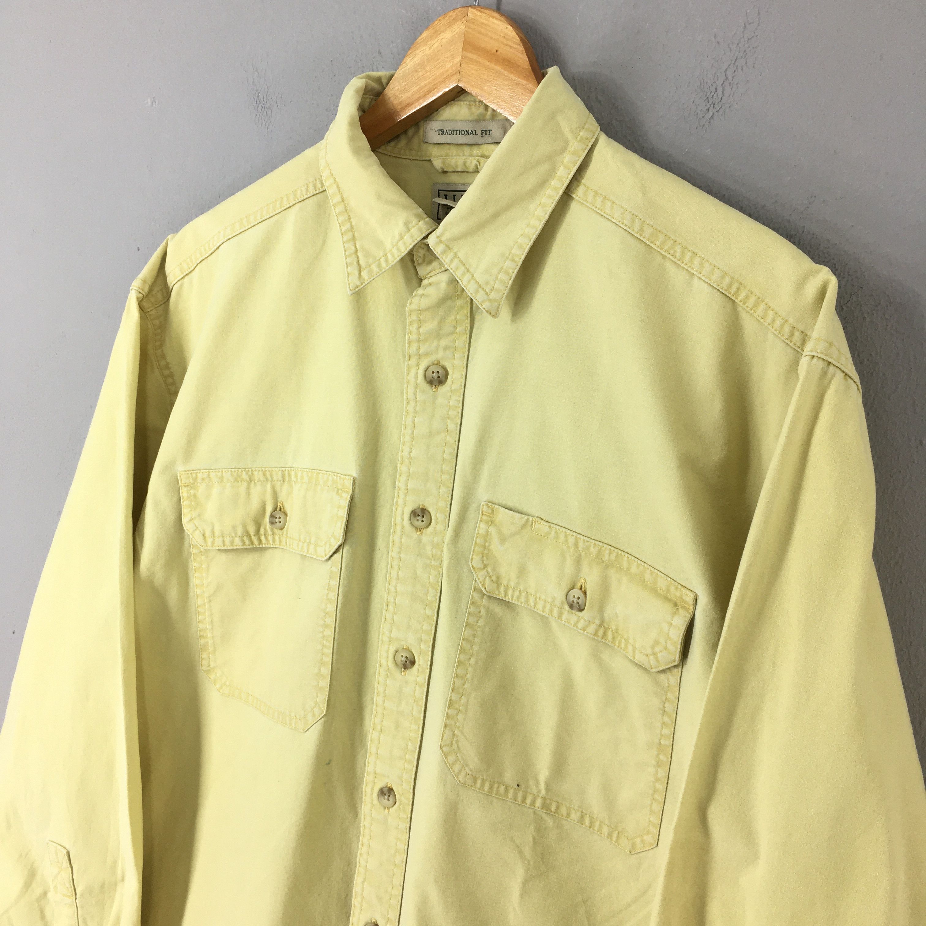L.L. Bean Vintage 90s LL Bean Flannel Plain Yellow Shirt Medium Size US M / EU 48-50 / 2 - 3 Thumbnail