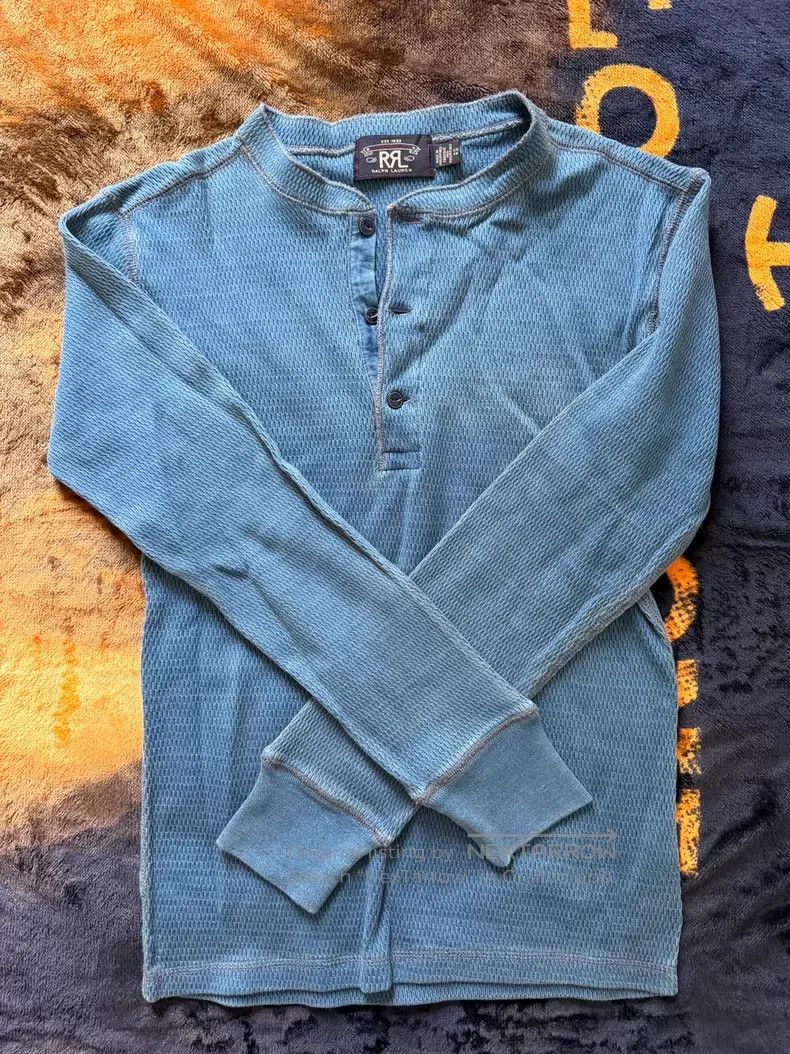 RRL Ralph Lauren RRL Ralph Lauren Indigo Heavy Wash Classic Henley Shirt Size US XS / EU 42 / 0 - 1 Thumbnail