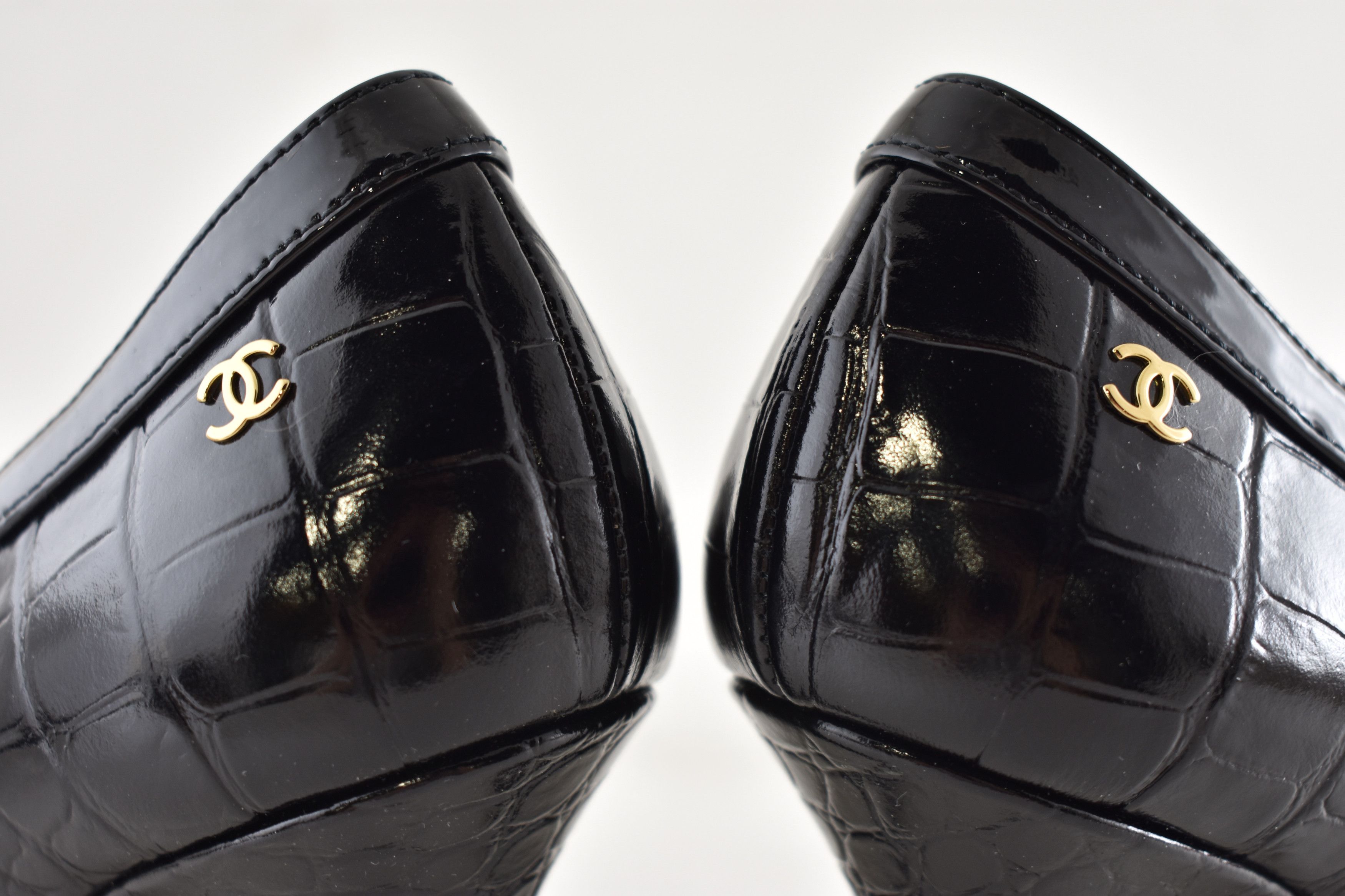 Chanel Chanel 26S Black Crocodile Croc Patent CC Logo Heel Pump 39 Size US 9 / IT 39 - 21 Thumbnail