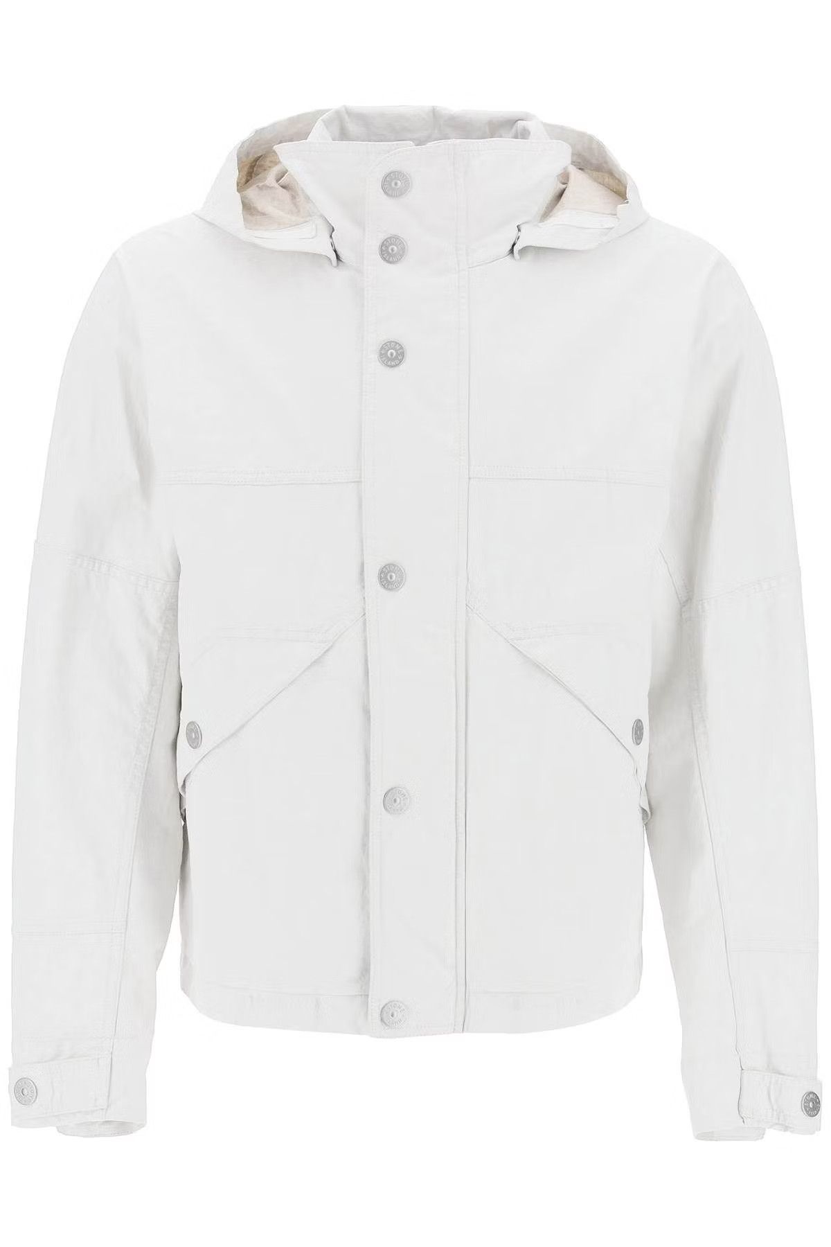 image of Stone Island O1S22I1N0524 Marina Raw Plated Linen Jacket In White, Men's (Size XL)
